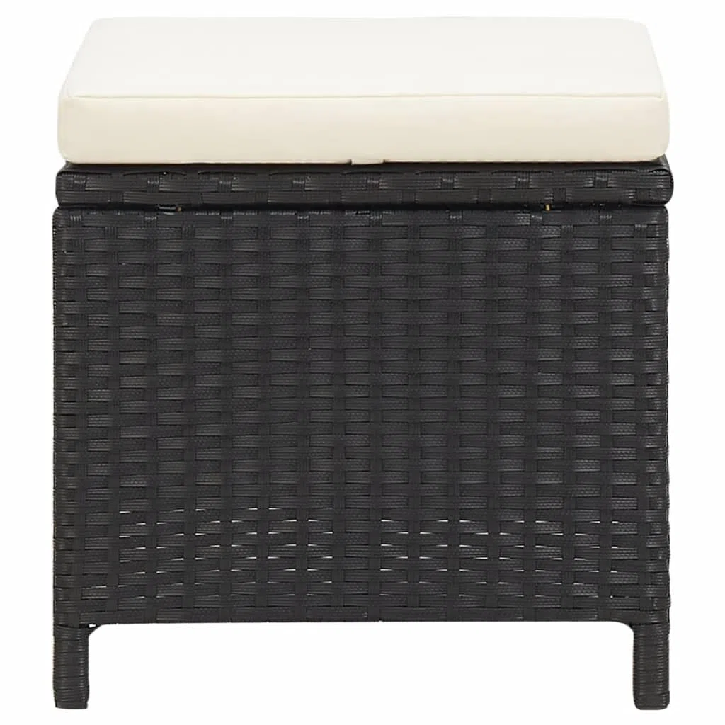 vidaXL 4X Tabourets de Jardin avec Coussins Repose-Pieds de Patio Tabourets de Terrasse Repose-Pieds d'Extérieur Résine Tressée Noir