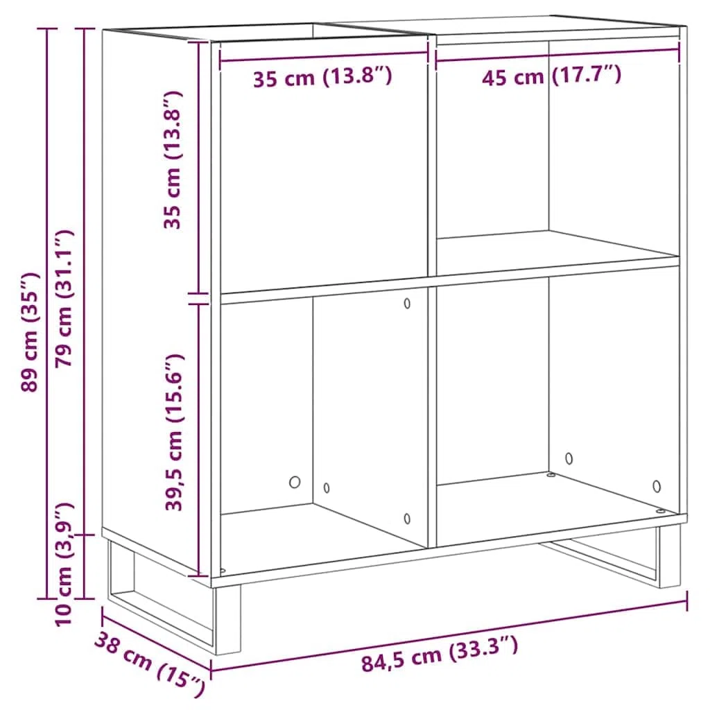 vidaXL Meuble à vinyles avec étagère Bois Ancien 84,5 x 38 x 89 cm, Meuble de Rangement pour Salon, Cabinet rectangulaire Moderne, étagère Robuste, Grand Organiseur pour la Maison