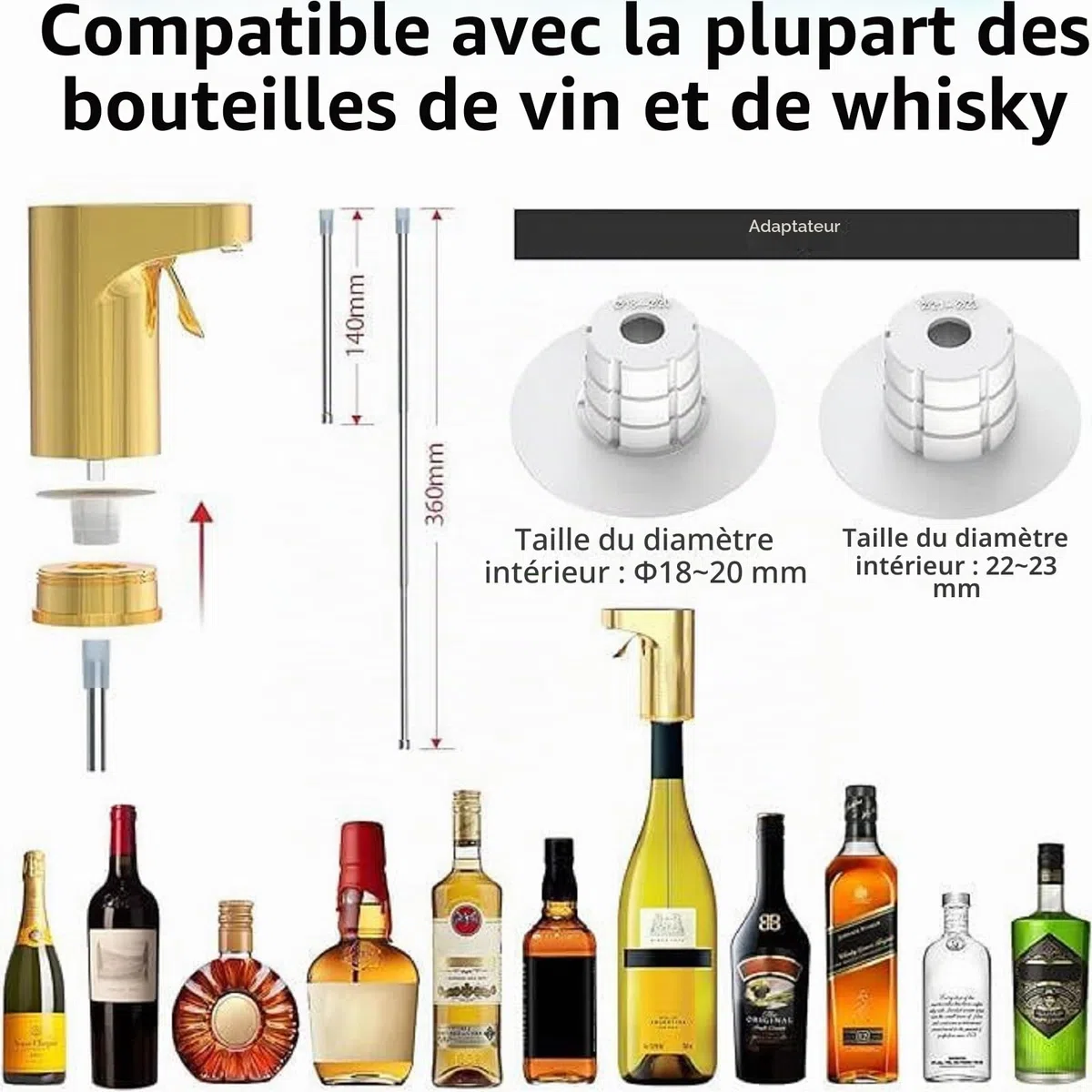 Sipvault – Distributeur de boissons alcoolisées, distributeur de boissons à whisky, distributeur intelligent d'alcool, décanteur de vin électrique, bec verseur, quantité réglable, pompe à vin (noir)
