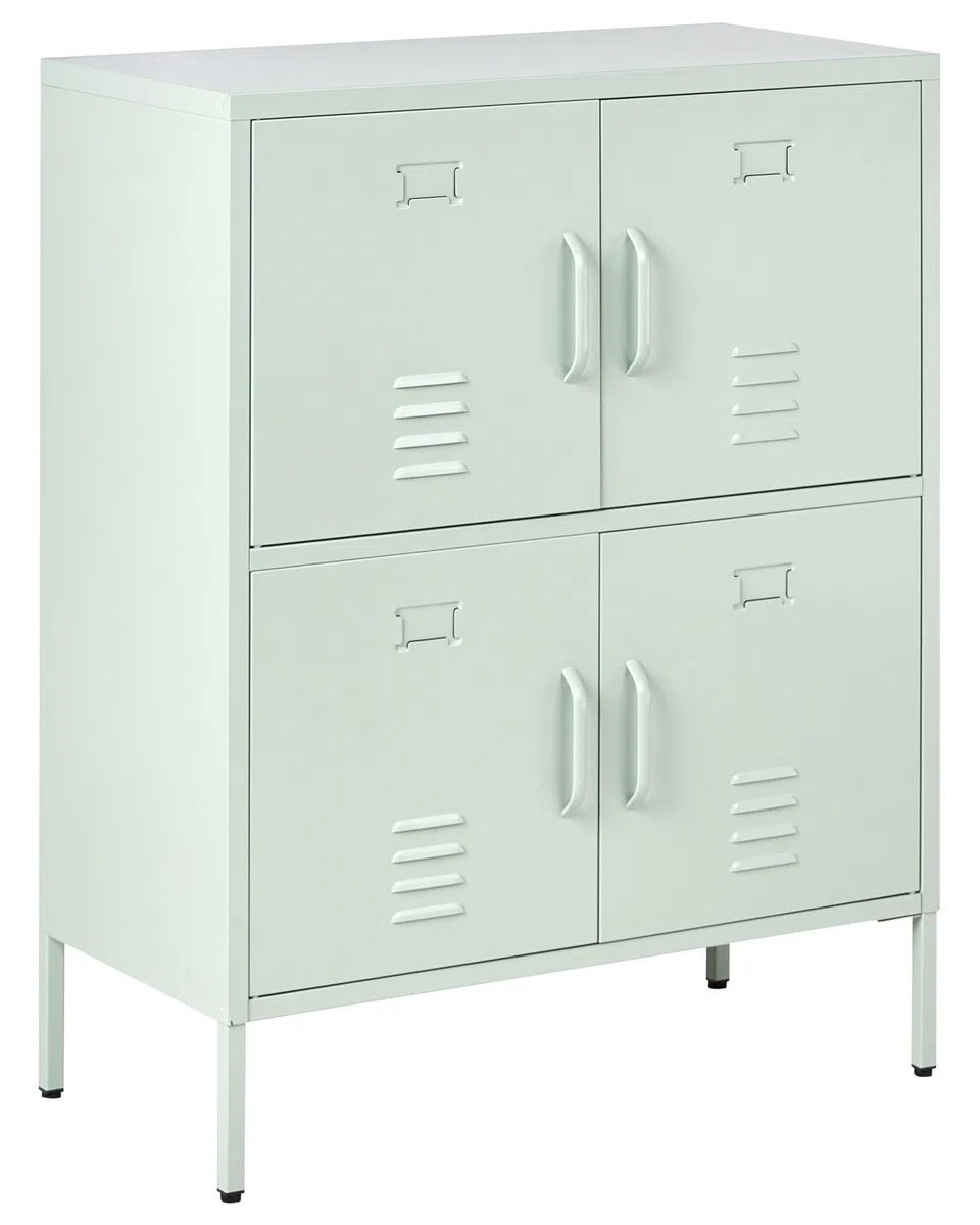 Beliani Armoire de Rangement Buffet Métallique à 4 Portes pour Bureau à Domicile Vert Menthe Holbeck