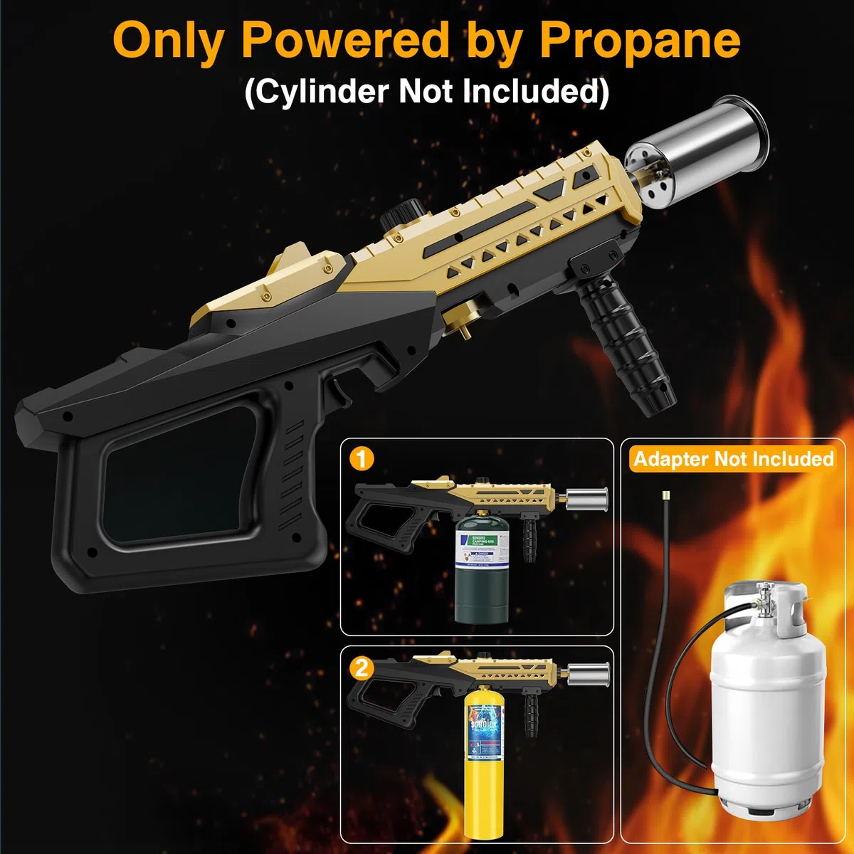 Sondiko Chalumeau de cuisine puissant au propane, briquet de cuisine pour démarrer un feu de camp, brûleur de désherbage réglable pour saisir du steak, barbecue, soudage (Or & Noir) Réservoir de
