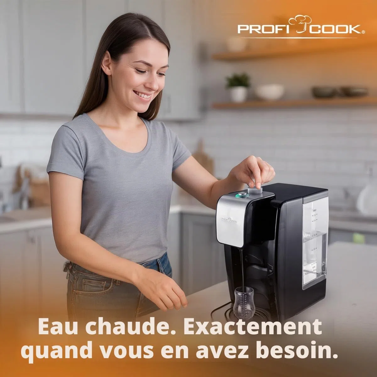 Distributeur d'eau chaude ProfiCook | eau chaude en 3 secondes | bouilloire électrique | capacité de 2,2 litres | boîtier en acier inoxydable | affichage en acier inoxydable | 2600 watts | PC-HWS 1168