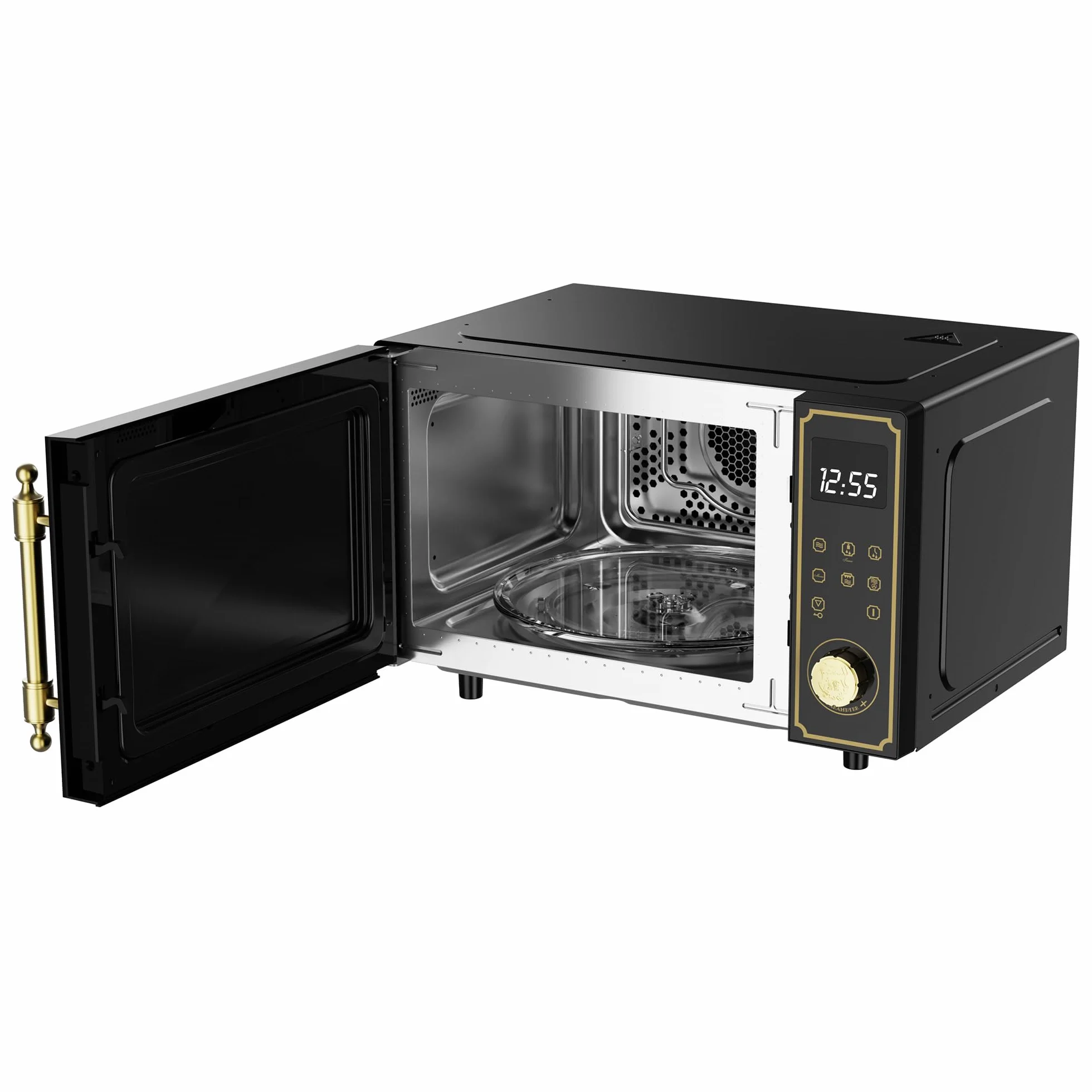 Kaiser Empire M 2530 Four micro-ondes rétro noir 25 l 1200 W barbecue 2200 W chaleur tournant FullTouch verre métal