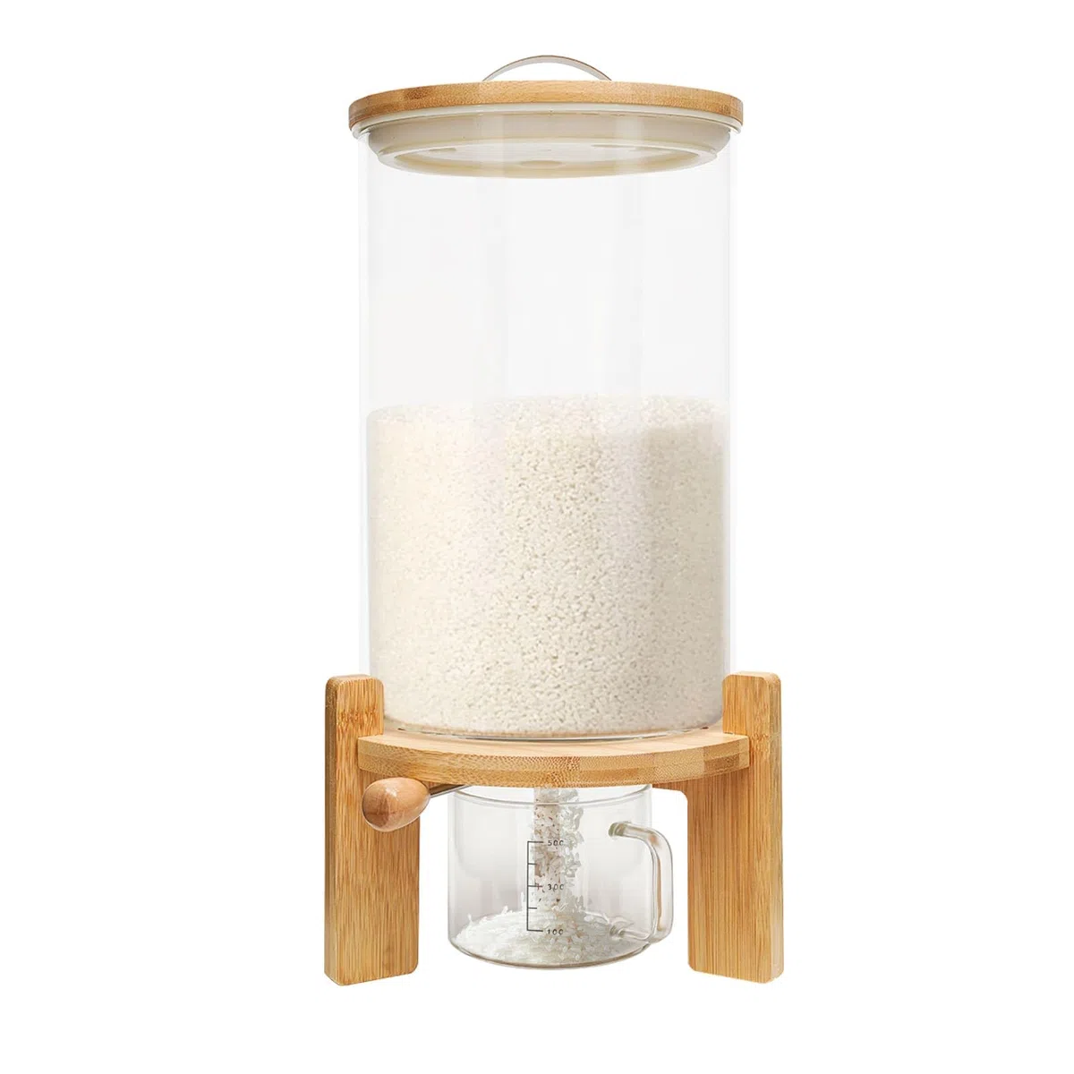 Distributeur de Riz 7,5L, Distributeur de Céréales en Verre, avec Tasse à Mesurer et Couvercle Hermétique, pour Riz, Farine, Noix, Céréale