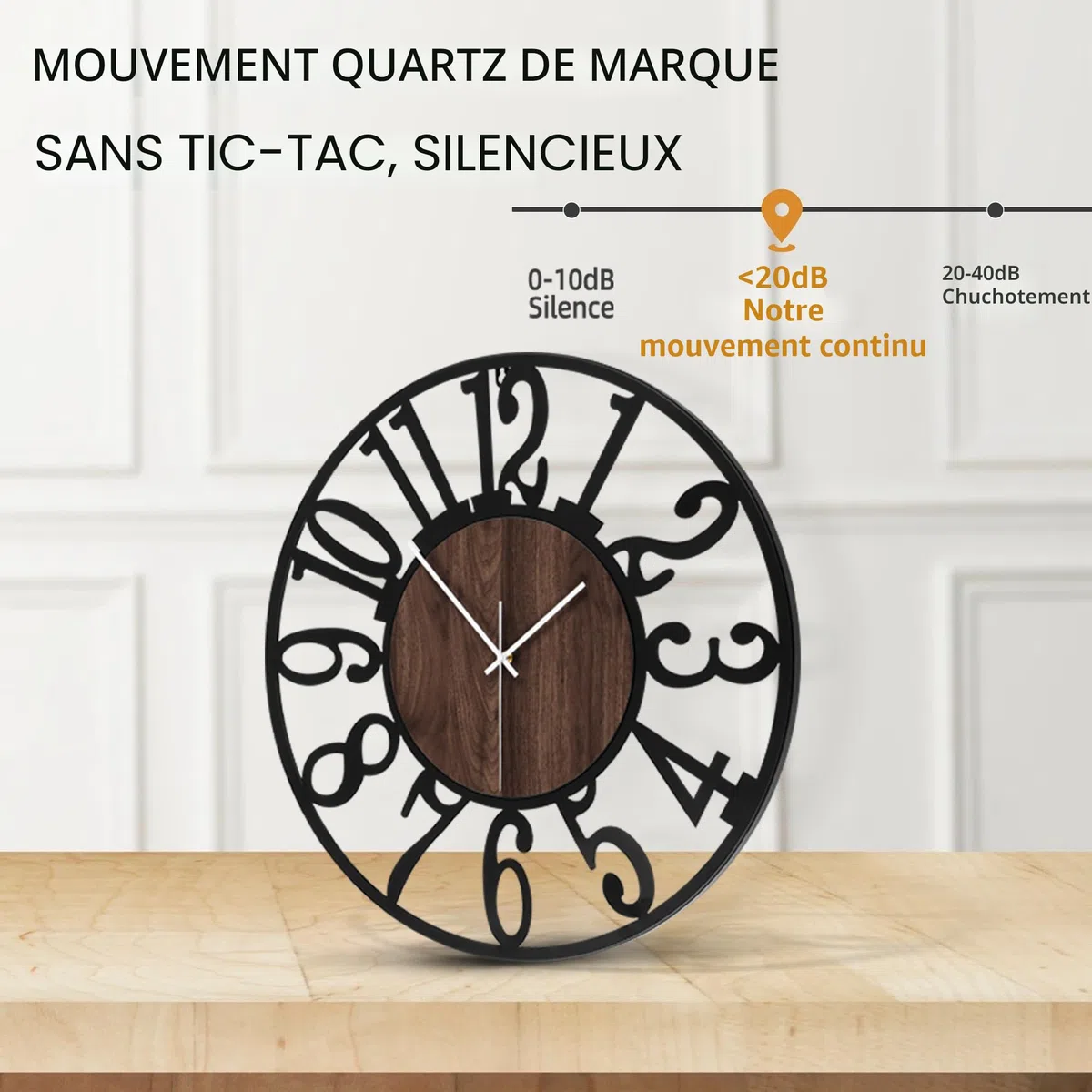 Horloge Murale Design Moderne et Vintage, 60cm/ 24 Pouces Silencieuse sans Tic-Tac, Grande Horloge Murale Géante XXL, Disponible en 34cm, 40cm, 50 cm, 60 cm, 80 cm pour le Salon Cuisine Bureau