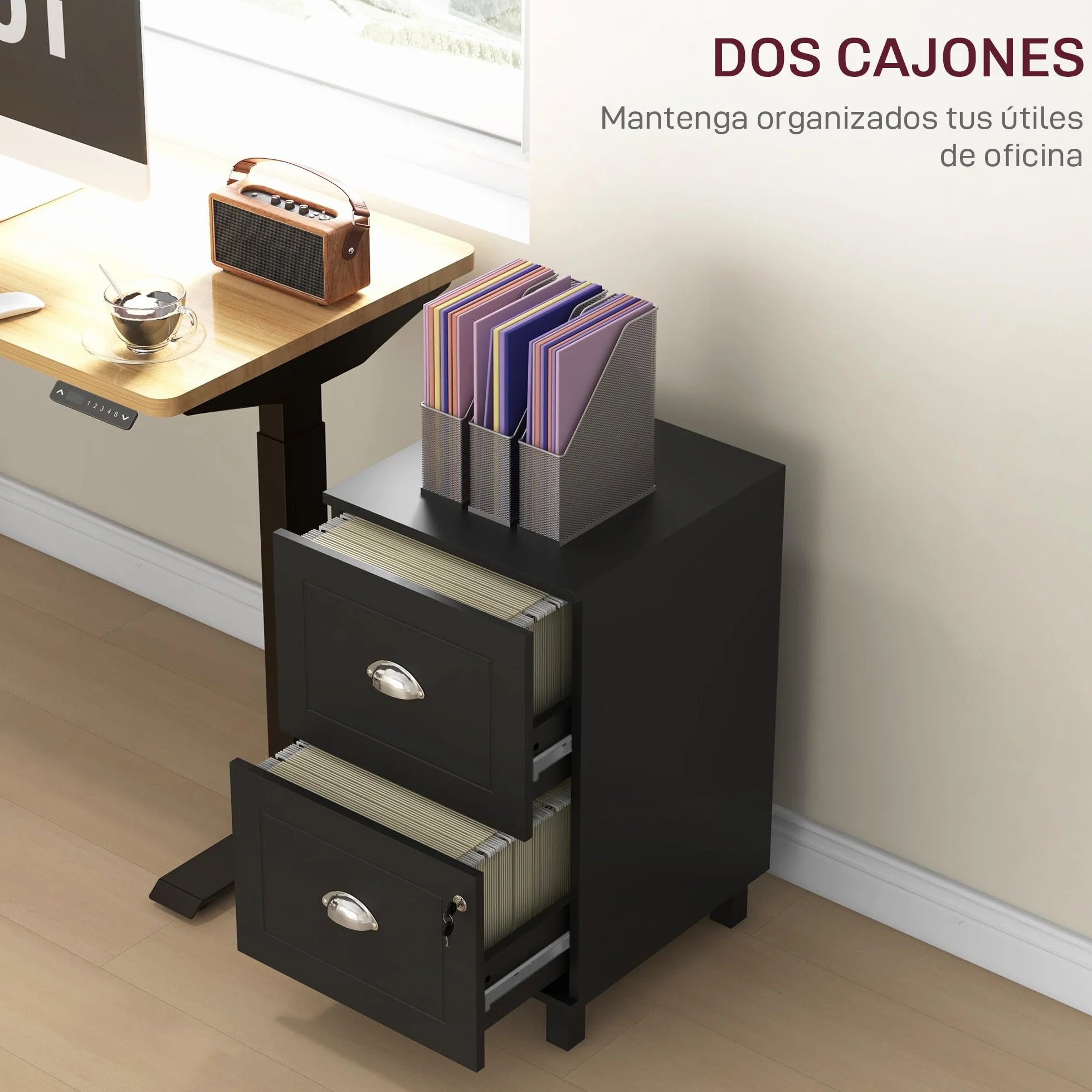 HOMCOM Armoire à tiroirs de Bureau Armoire à dossiers avec 2 tiroirs à tiroirs de Bureau avec serrures à dossiers Suspendus pour A4 et Letter 40x41,5x67,5 cm Noir