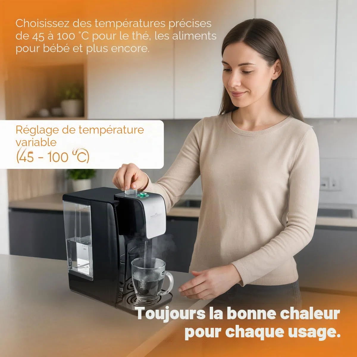 Distributeur d'eau chaude ProfiCook | eau chaude en 3 secondes | bouilloire électrique | capacité de 2,2 litres | boîtier en acier inoxydable | affichage en acier inoxydable | 2600 watts | PC-HWS 1168