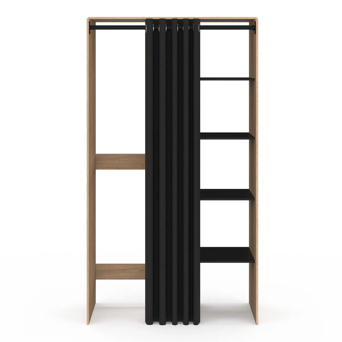 IDMarket - Meuble de buanderie Double Machine à Laver avec Rideau Coulissant Wallis Bois façon hêtre et Noir
