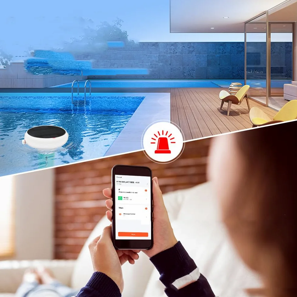 Testeur solaire de qualité de l'eau pour piscine, 7 en 1 pH ORP salinité avec alertes d'application, capteur sans fil IP67 et passerelle pour le suivi des données réelles