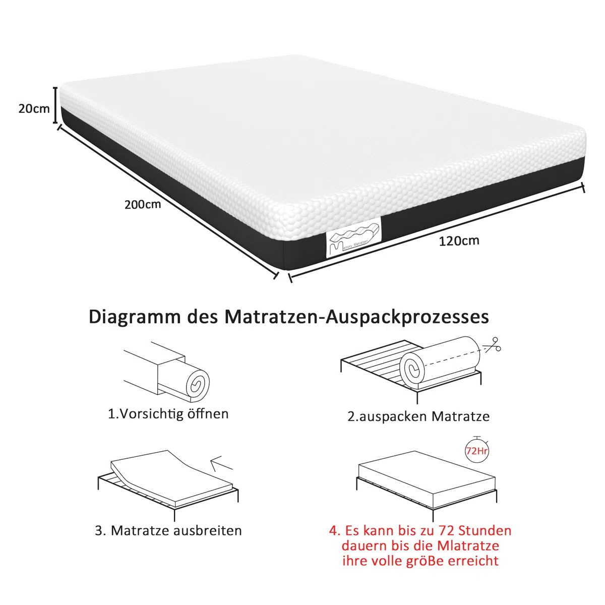 Générique Memory Matratzen Matelas 120 x 200 cm, Housse Amovible et Lavable, Ultra Respirable, Mémoire de Forme, Confort Mi-Ferme (20CM, 120X200CM)