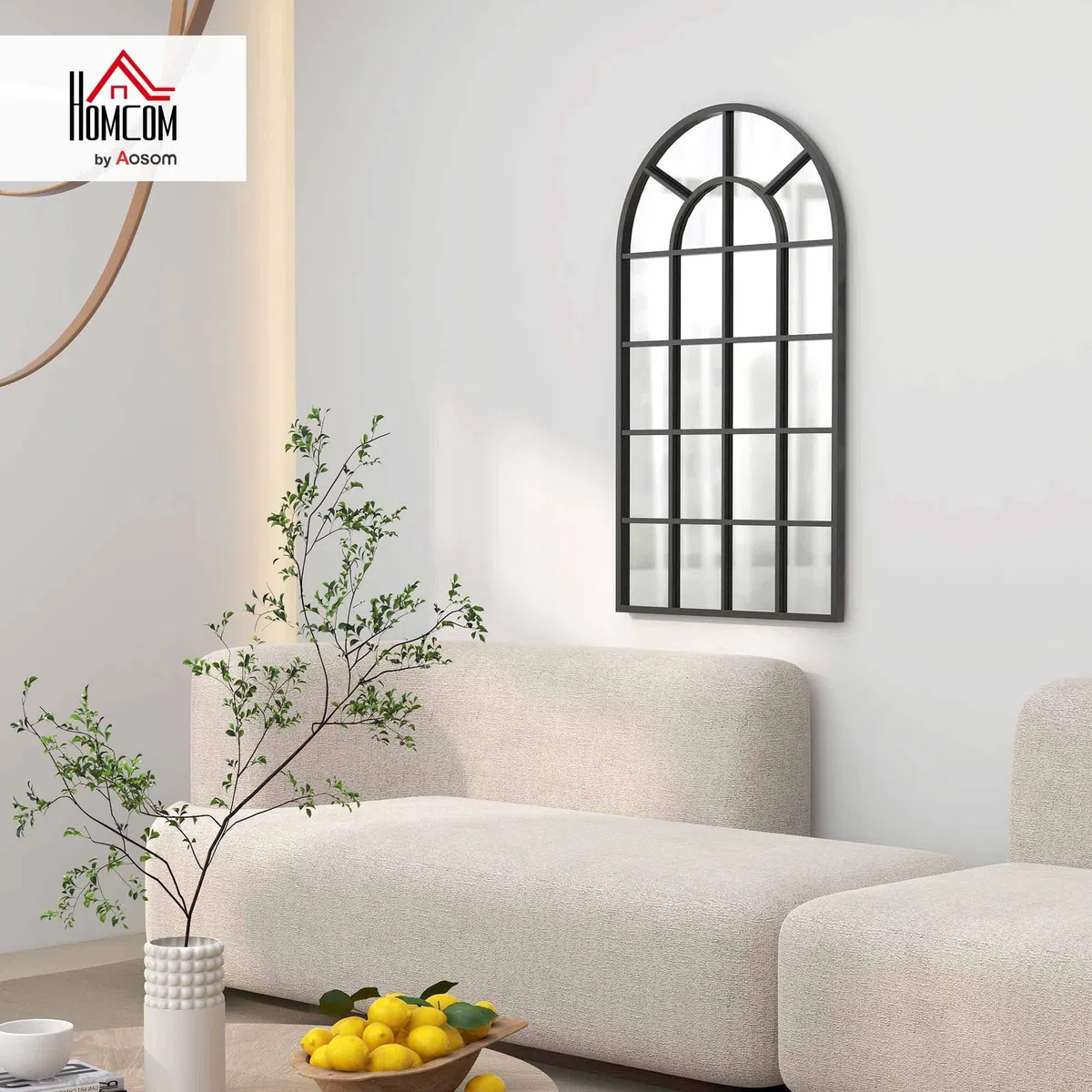 HOMCOM Miroir verrière Arche Style Industriel fenêtre Arcade métal Noir - 110 x 65 cm