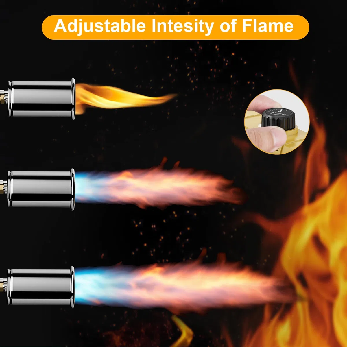 Sondiko Chalumeau de cuisine puissant au propane, briquet de cuisine pour démarrer un feu de camp, brûleur de désherbage réglable pour saisir du steak, barbecue, soudage (Or & Noir) Réservoir de