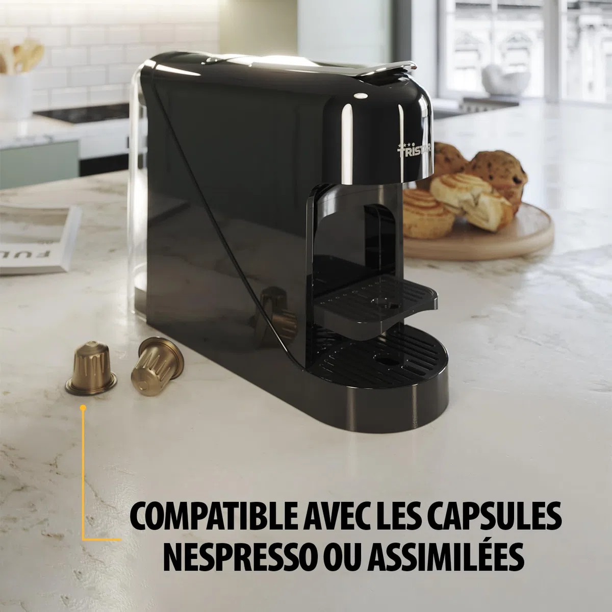 Tristar Machine à Café à Capsules, Réservoir 0,8 l, 1400 W, Compatible avec Capsules Nespresso, Bac d’égouttage Amovible, Arrêt Automatique, CM-2302