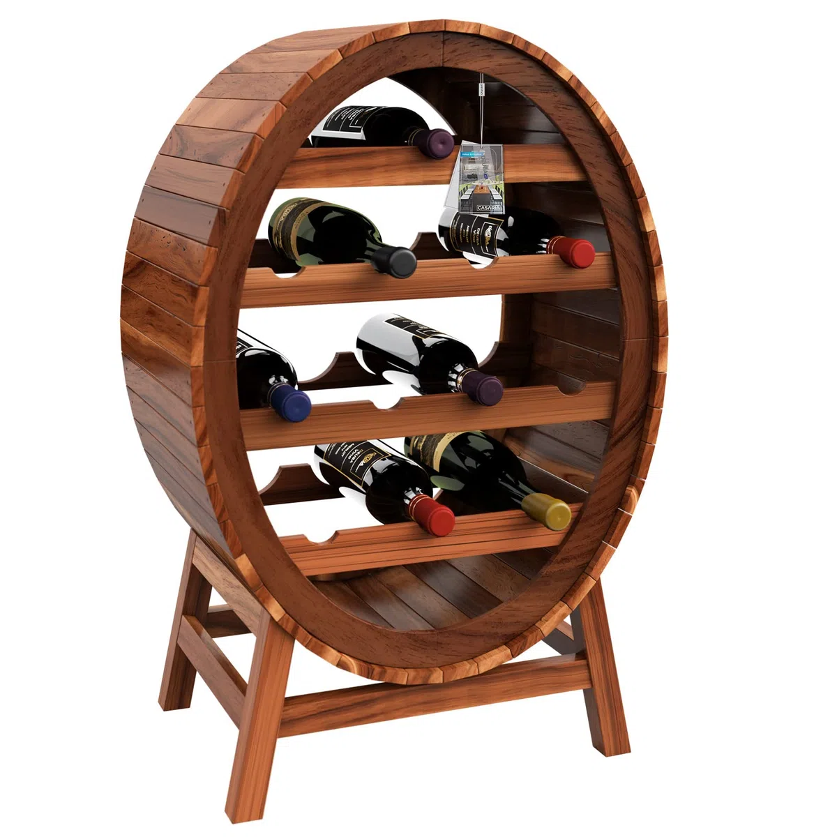 Casaria Étagère à vin 12 Bouteilles 90x50x30cm Range Bouteille 4 Niveaux Casier à vin en Bois tonneau déco