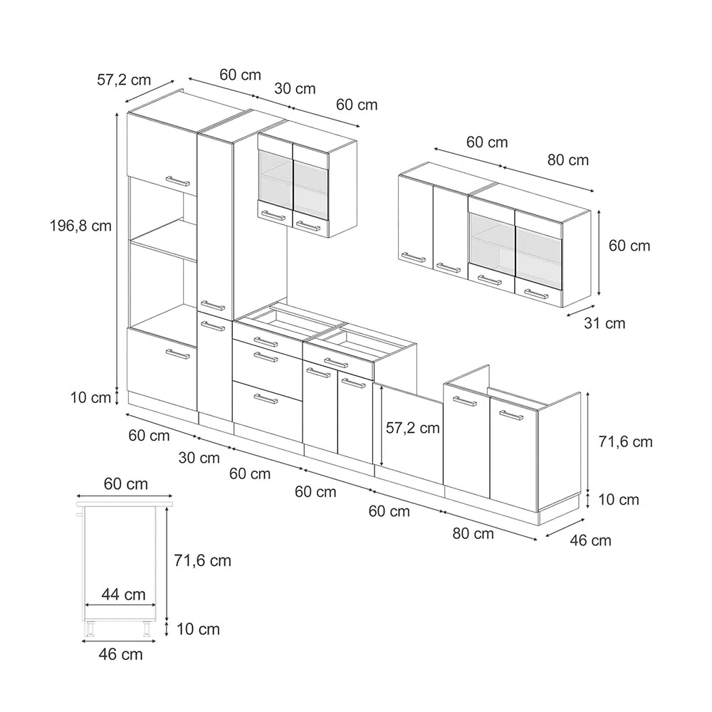 Vicco Cuisine R-Line, Chêne Artisan/Anthracite, 350cm avec Armoire Haute, PT Anthracite, adapté à Une Extension Flexible avec des modules supplémentaires