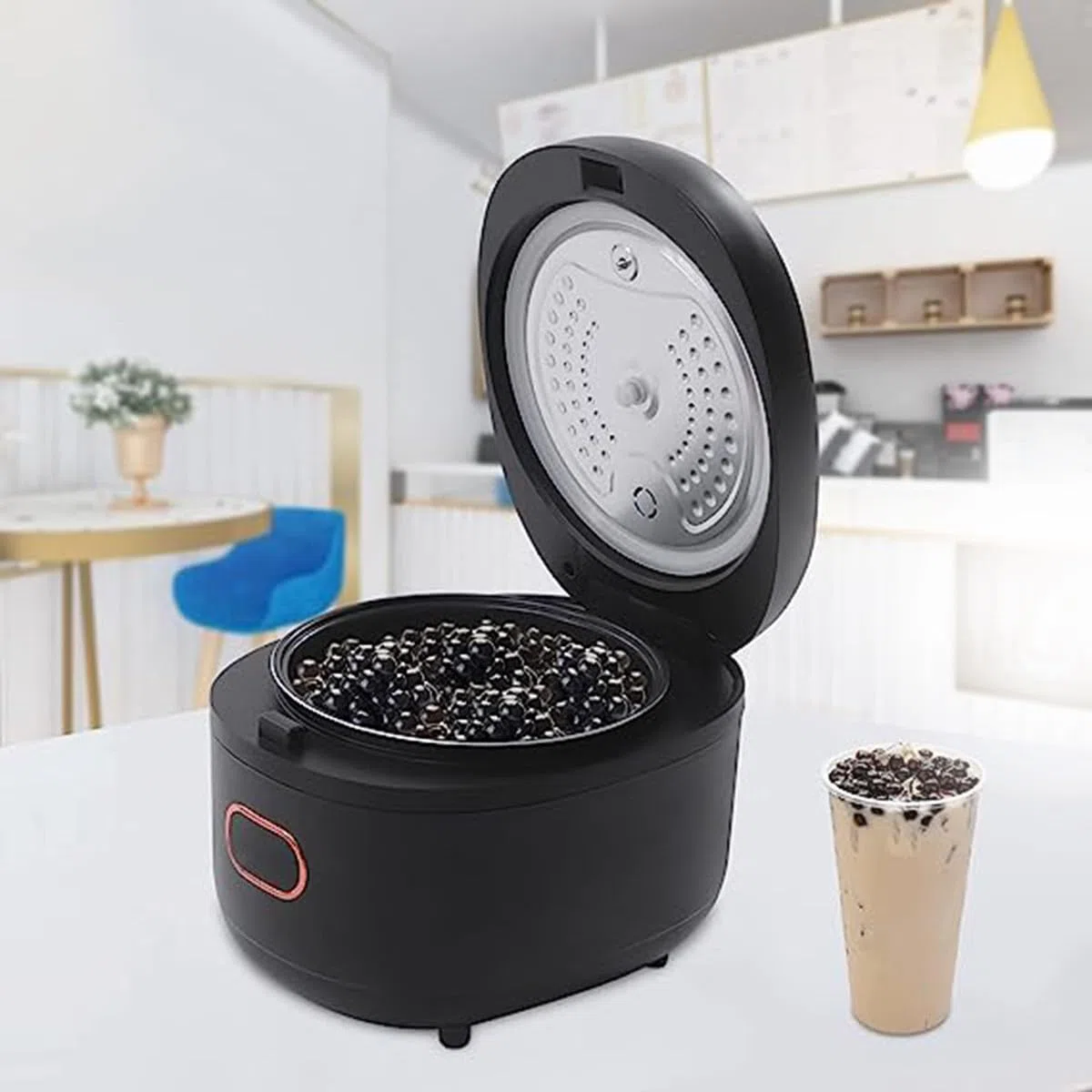 Pot de Perles 5L entièrement Automatique, cuiseur de Perles de Tapioca Commercial pour Le thé Boba, Le thé à Bulles et Le thé au Lait, écran Tactile 900W