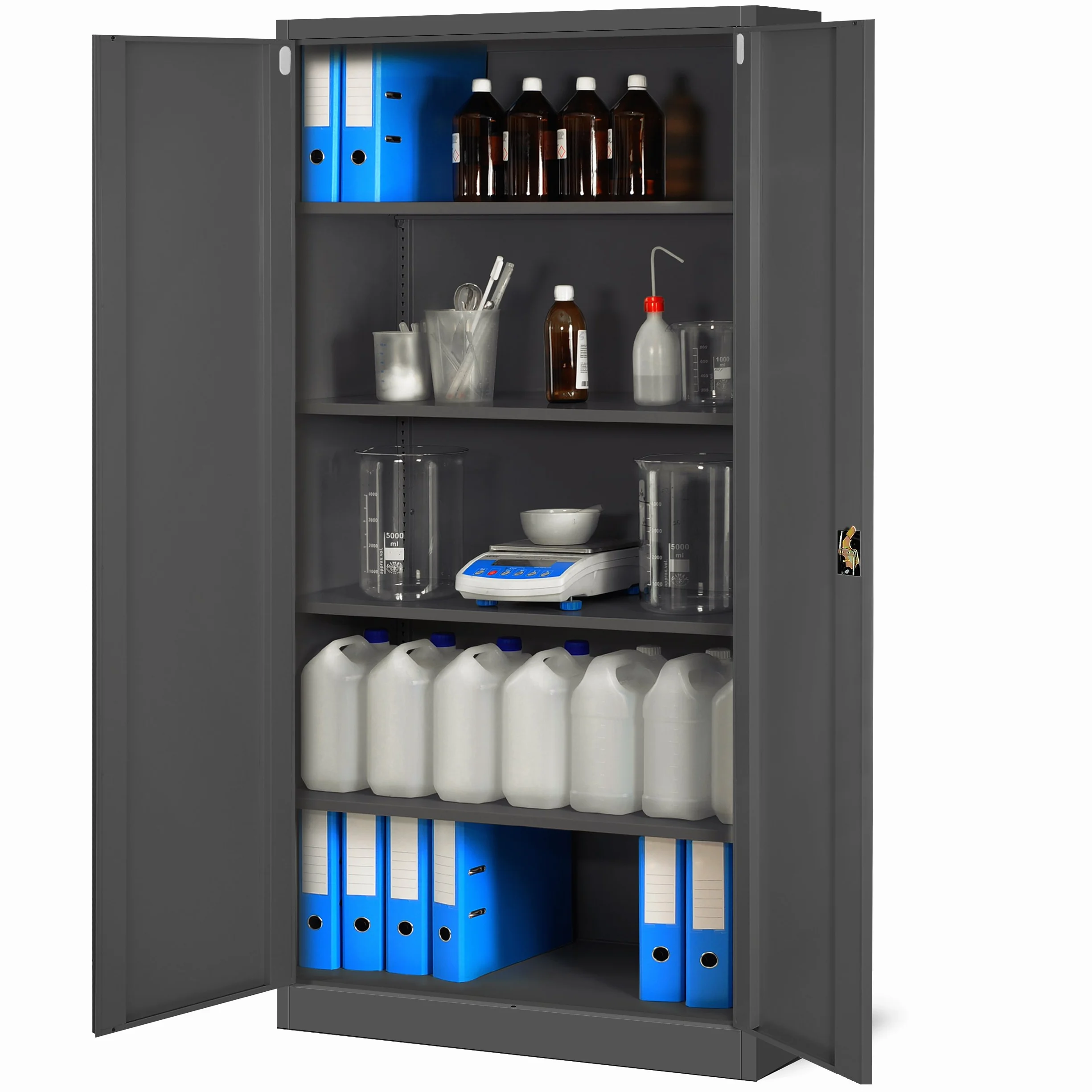 Jan Nowak Armoire de Bureau Métallique 4 étagères tôle d'acier revêtement en Poudre 195 cm x 90 cm x 40 cm (Anthracite)
