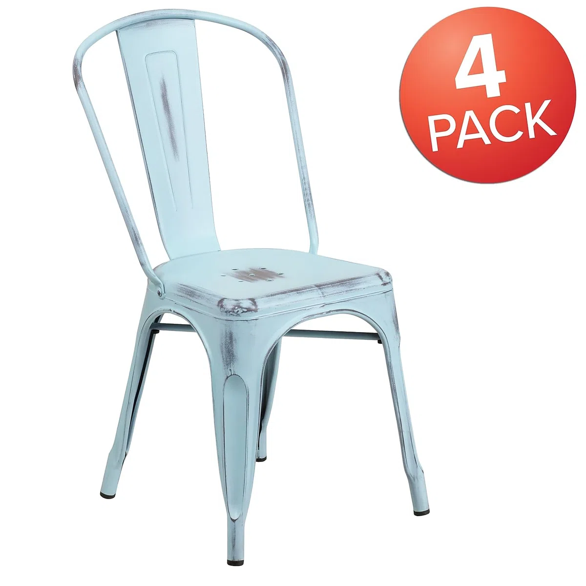 Flash Furniture Lot de 4 chaises en métal Vieilli, Vert/Bleu