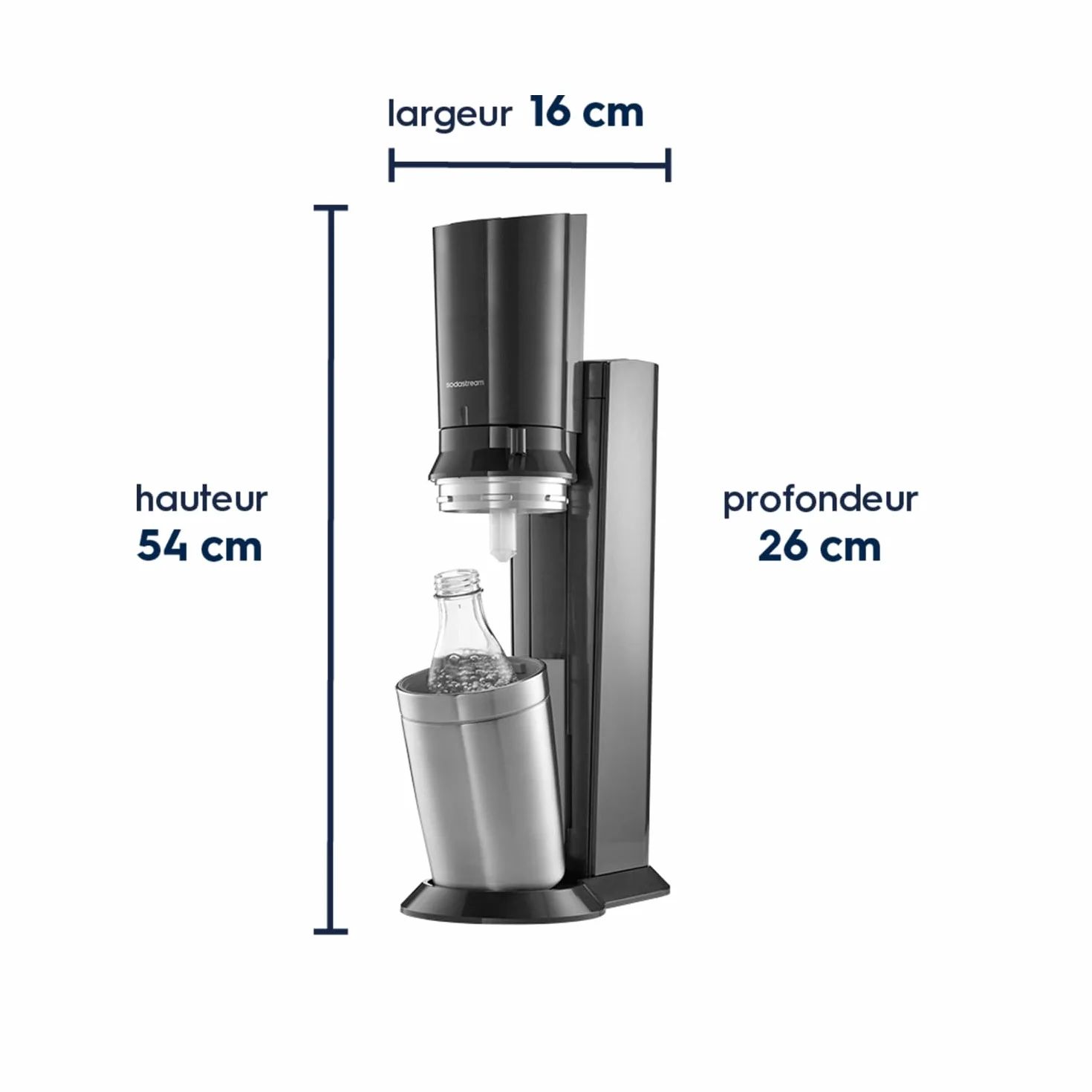 Sodastream Crystal – Machine à eau pétillante avec système CO₂ Quick Connect, cylindre de gaz 60L et 2 carafes en verre 0,7L inclus, noire
