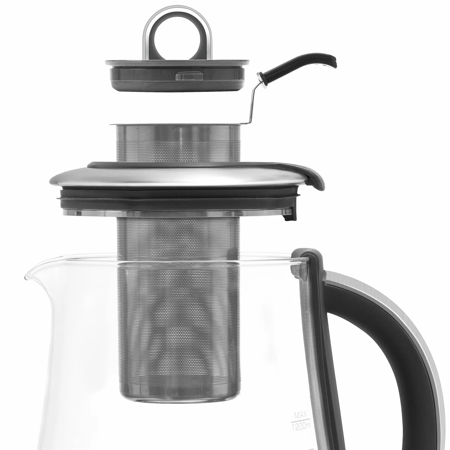 riviera&bar Théière Bouilloire à Température Réglable - Idéale pour Infusions et Thés Verts, Noirs, Oolongs, Maintien au Chaud, Signal Sonore Désactivable - Verre Trempé et Inox