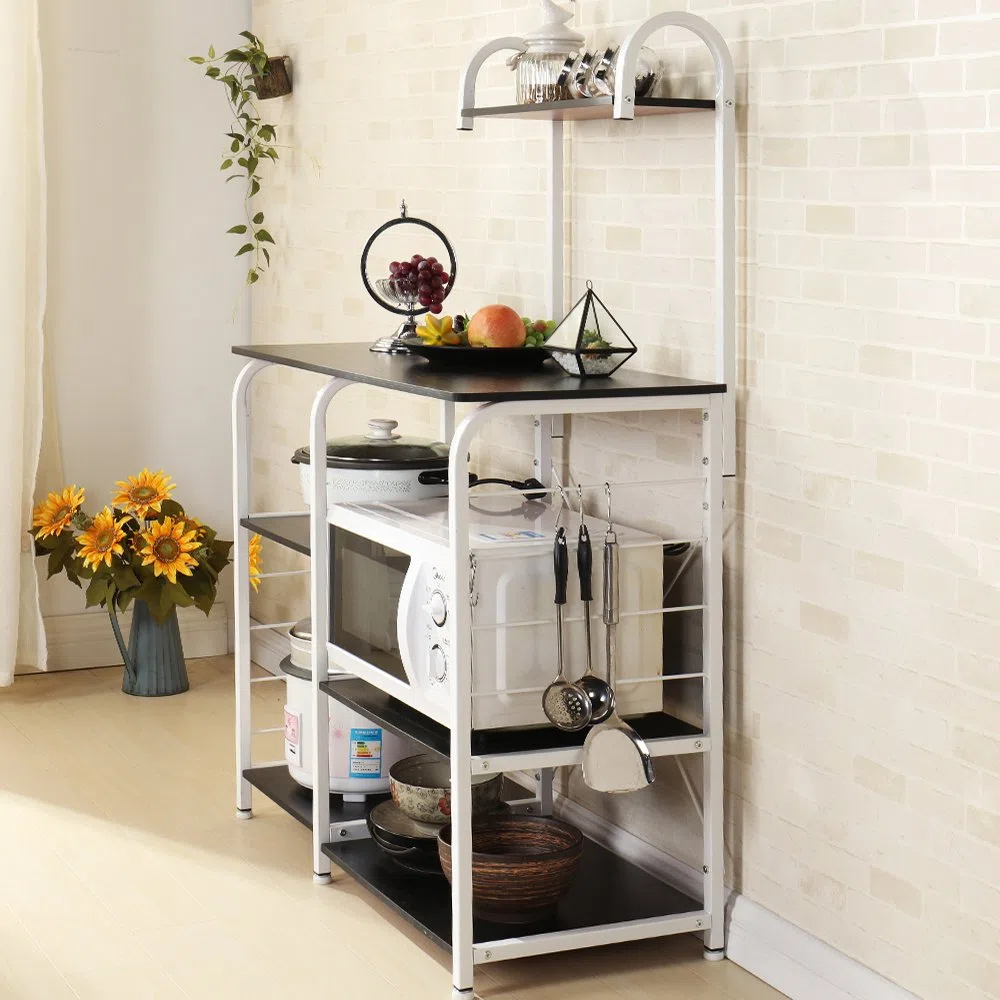 DlandHome Etagères de Cuisine pour Le Stockage, Meuble Rangement Desserte de Cuisine avec 3+4 Tablettes pour Micro-Ondes, Four, Outils de Cuisine, 90L * 42W * 130H cm Noir