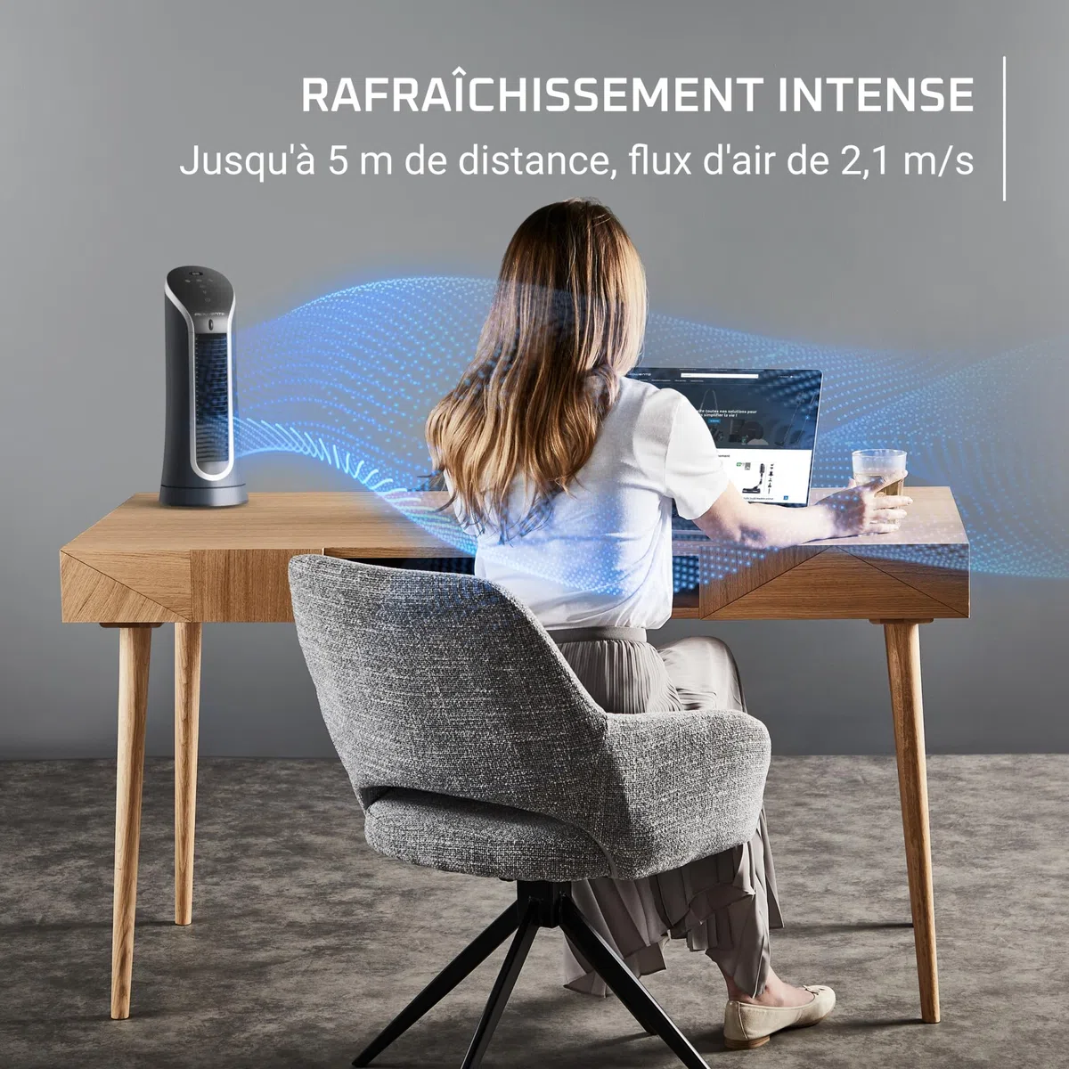 Rowenta Eole Compact, Ventilateur colonne, Rafraîchissement intense, Silencieux, Econome en énergie, Compact, Eco-conçu VU6220F0, Noir et Blanc