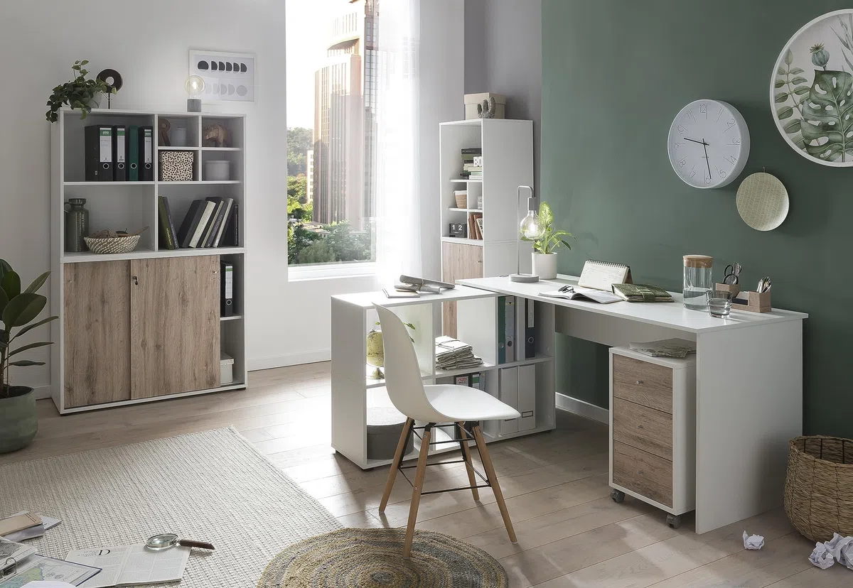 Schildmeyer Reno 400 701764 Armoire De Classement, Blanche/Décor Chêne Sauvage, 100 x 41 x 83,6 cm