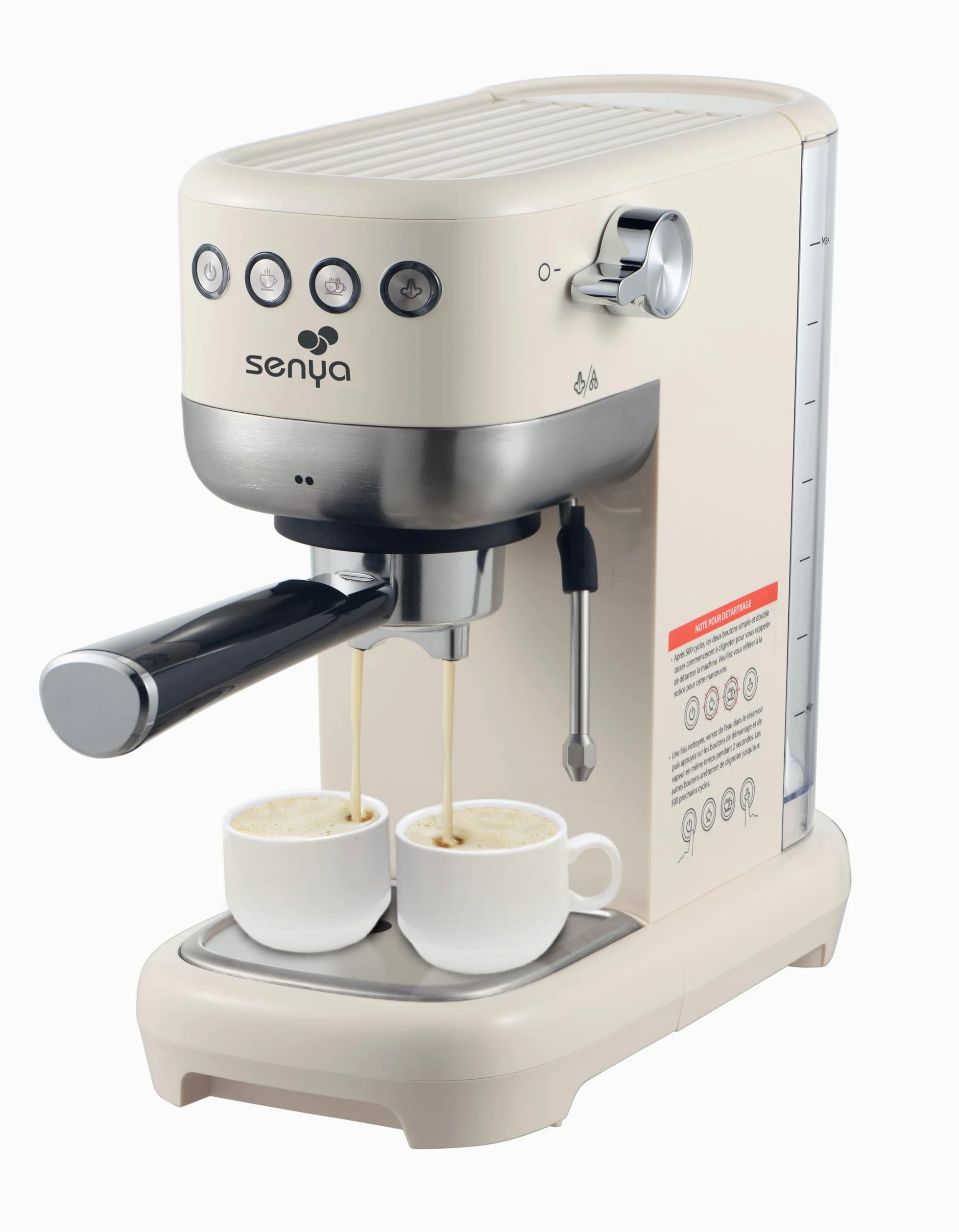 SENYA Tasty Coffee Machine expresso 20 bars – Cafetière expresso manuelle 1350W avec mousseur de lait, technologie thermoblock, 1 ou 2 tasses, cappuccino & latte – Réservoir 1,1 L