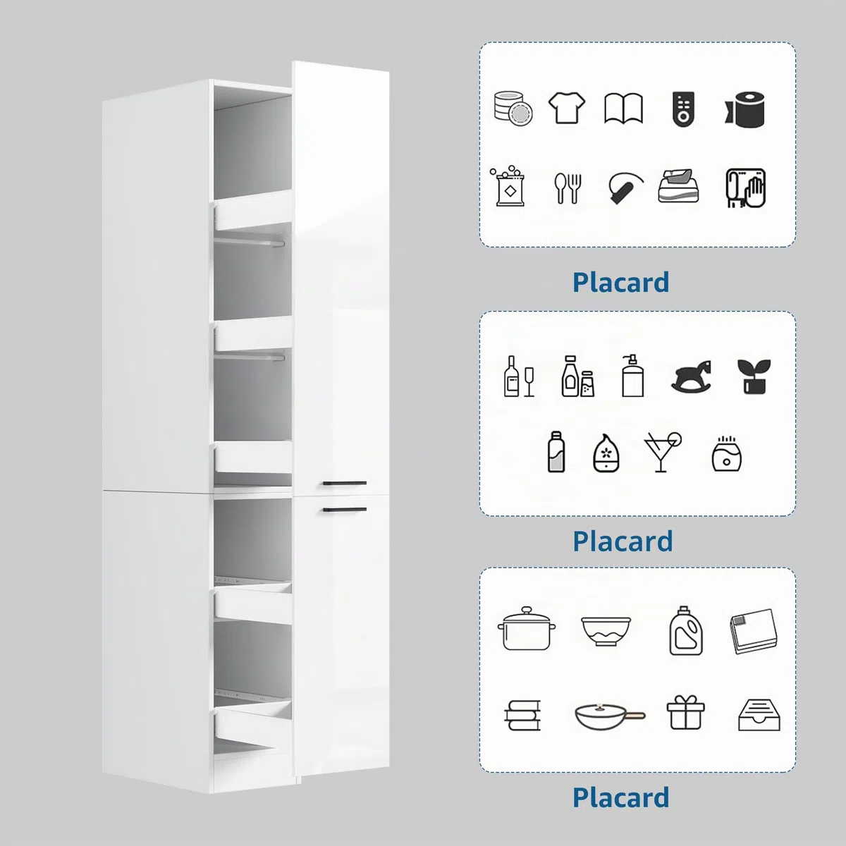 MSFE 207cm Meuble Haute de Cuisine, Meuble de Rangement Mince étroit à Tiroirs Coulissants,Moderne pour Pharmacie de Cuisine, Armoire Cuisines,207 * 56 * 30cm,Beaucoup d'espace de Rangement,Blanc bri