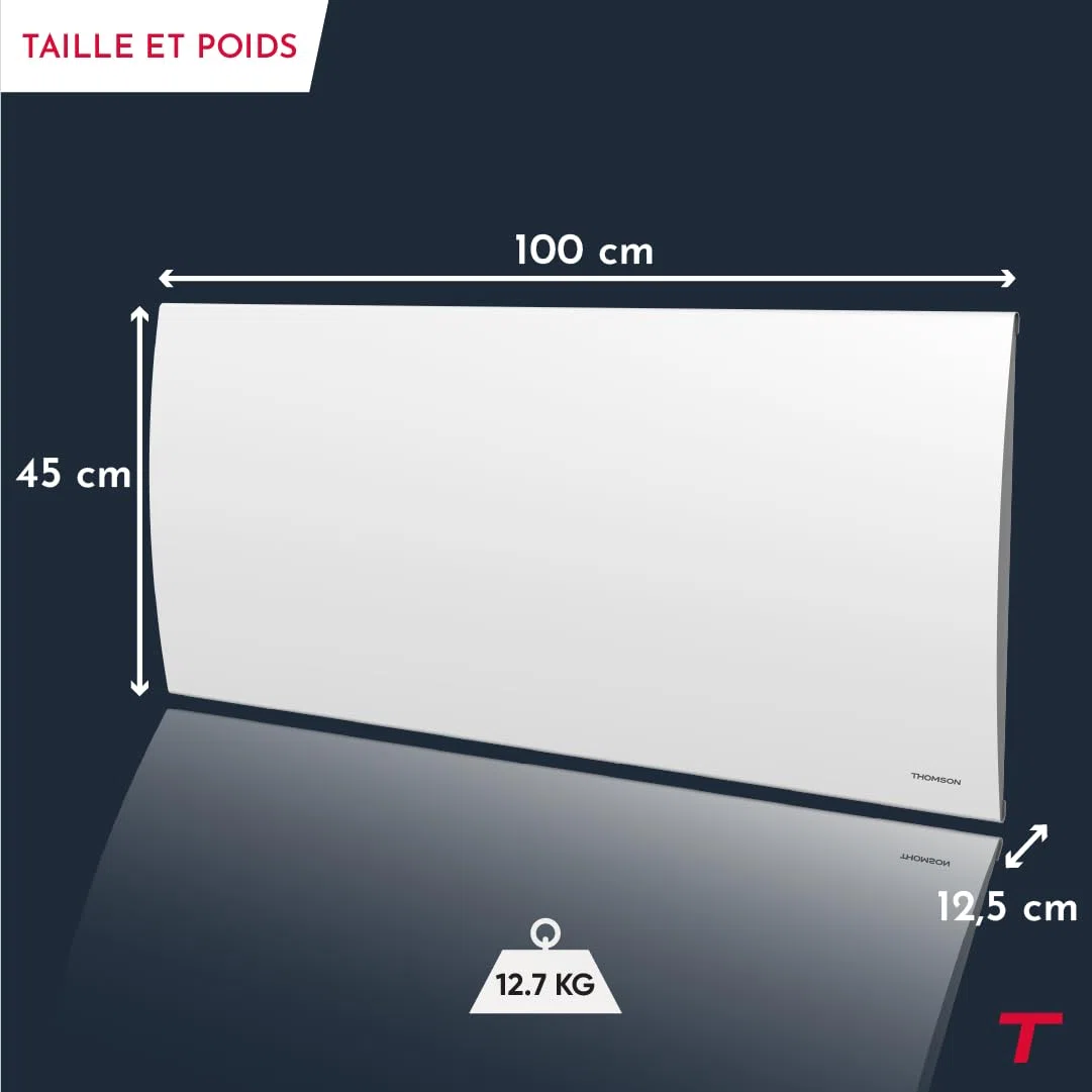 THOMSON - Radiateur électrique fixe à inertie sèche céramique avec thermostat interchangeable 2000W THOMSON CLEO horizontal blanc