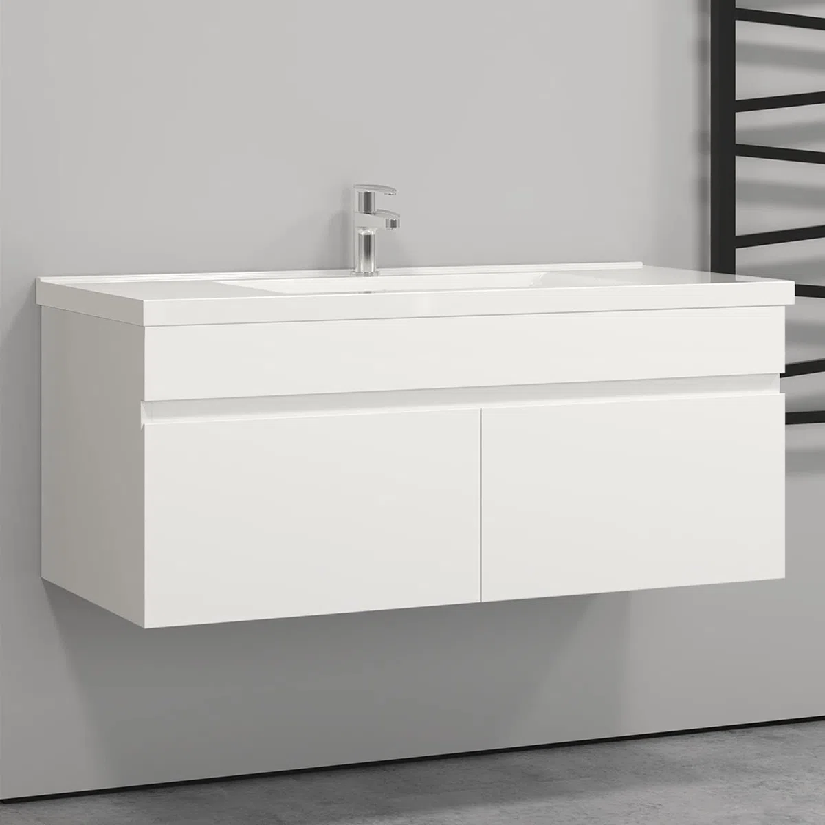 AICA sanitaire Ensemble de Meuble Salle de Bain Blanc Clair 99cm+Vasque+Miroir+Colonne Meuble Salle de Bain-Armoire de Rangement-Meubles-lavabos
