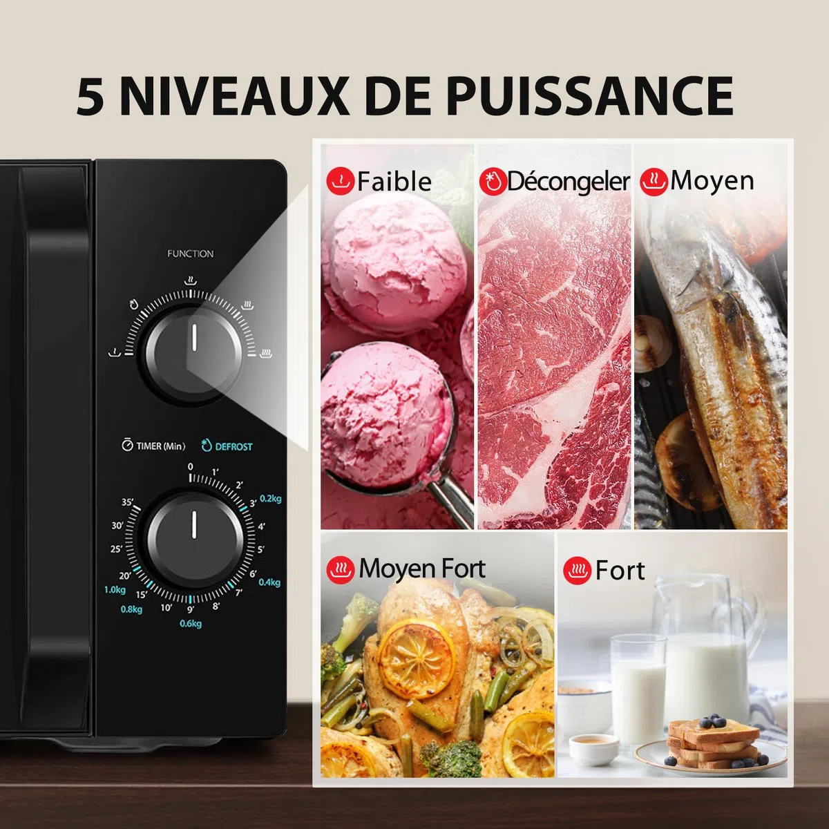 Toshiba Four Micro-ondes Posable 20L MW2-MM20P(BK),700W, 5 Niveaux de Puissance, avec Décongélation Facile, éclairage LED à l'intérieur, Noir