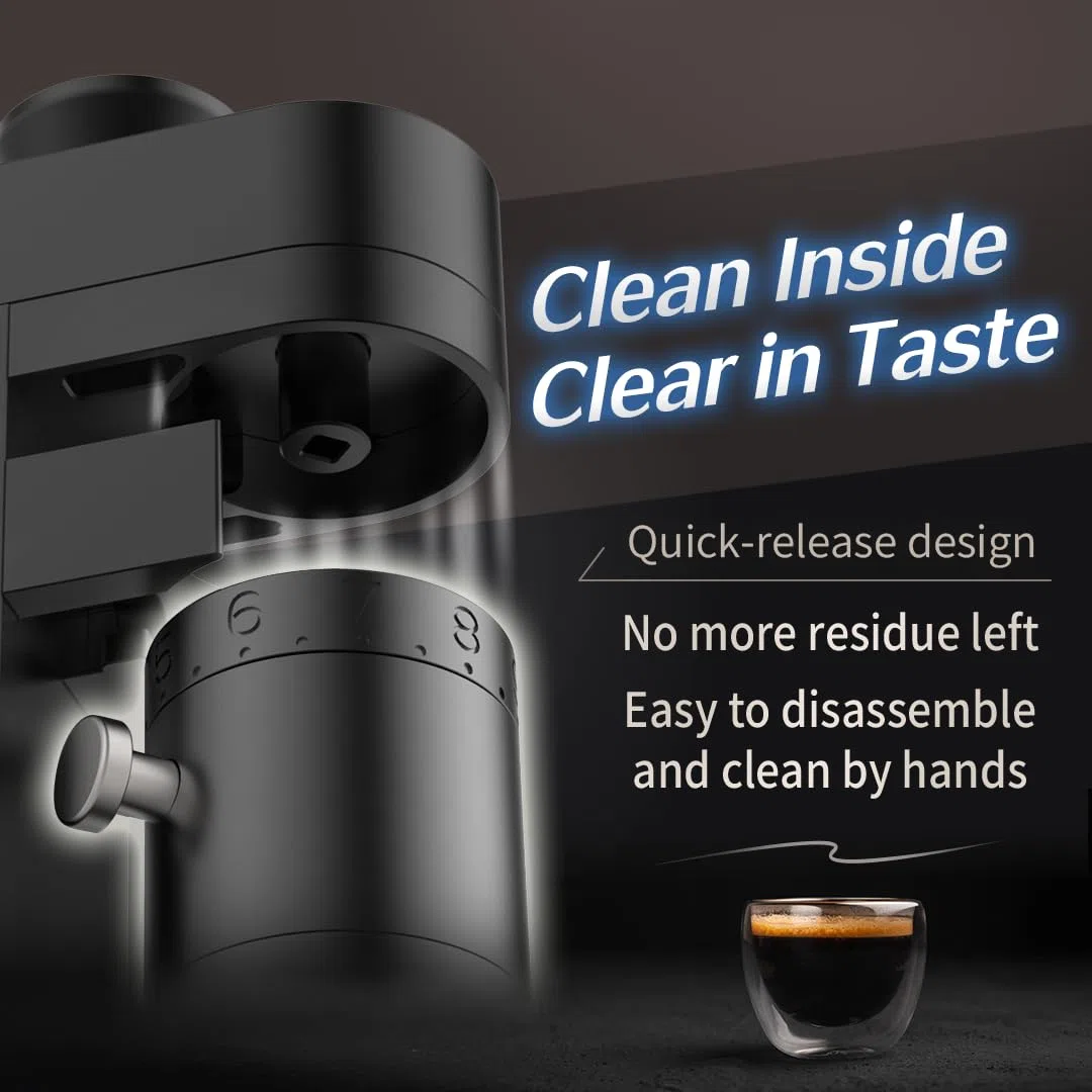 A5 Moulin à café électrique avec broyeur conique, noir | Moulin à café sans fil rechargeable par USB - Moulin à café conique en acier inoxydable de 53 mm - Pour expresso et verseur