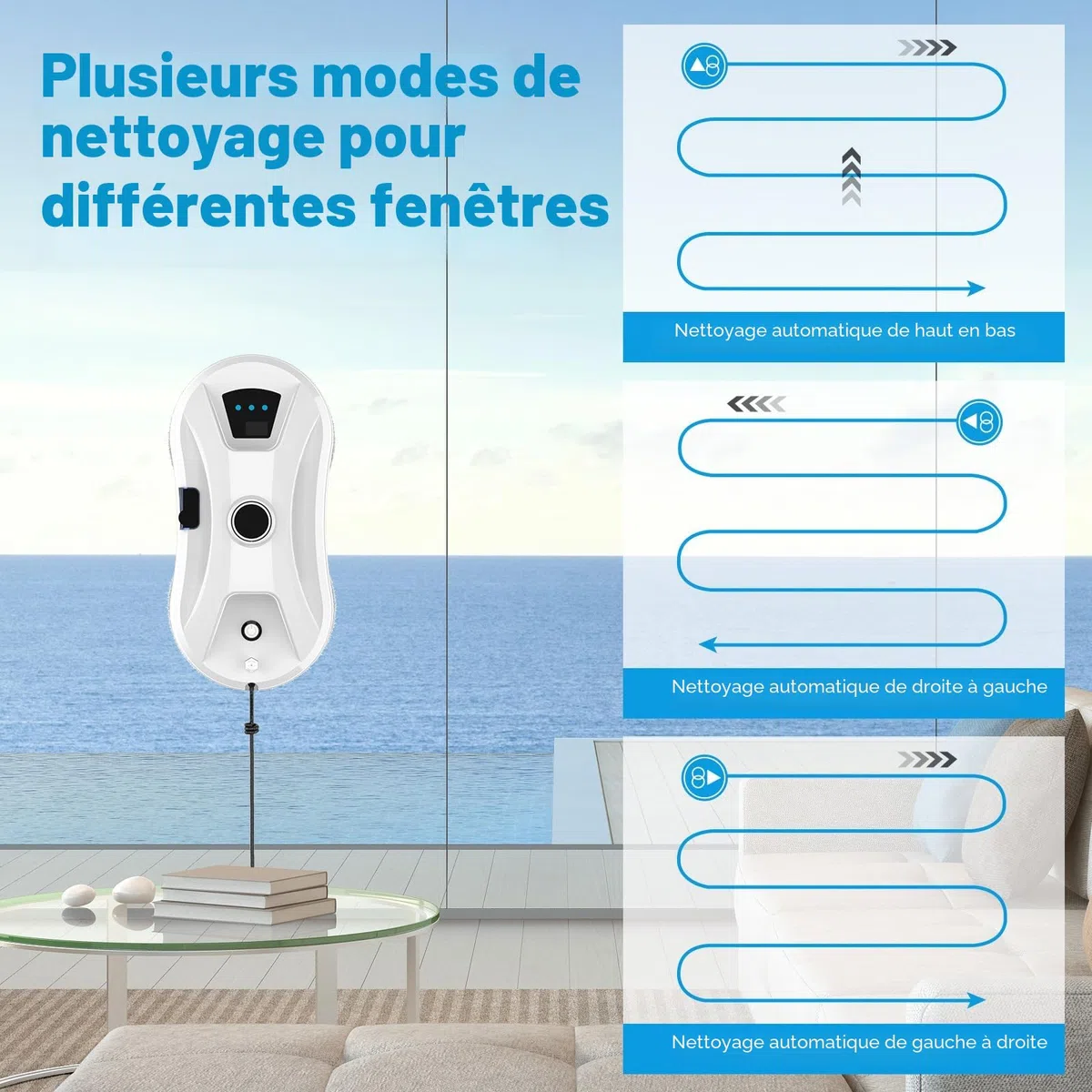 Robot Nettoyeur de Vitres Avec Jet d'Eau Automatique, 5600 Pa - Système de Détection Intelligent des Bords - Pour Fenêtres