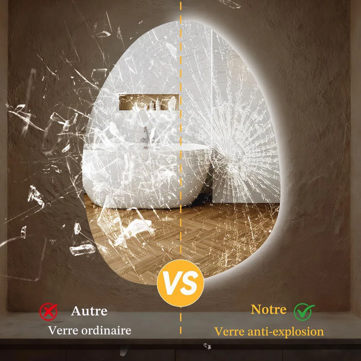 Clevich Miroir de Salle de Bain avec éclairage asymétrique 80 x 60 cm, Miroir LED avec 3 Couleurs de lumière à intensité Variable, Verre trempé, Interrupteur Tactile, Fonction mémoire, Anti-buée