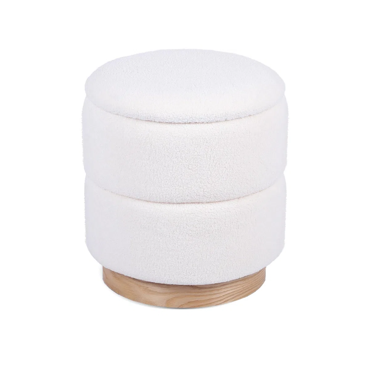 Pouf Coffre ROMÉO en Tissu Bouclette Blanc – Tabouret de Rangement Style Scandinave et Art Déco avec Base Bois Apparente – Pouf Rigide Chic et Pratique pour Salon ou Chambre – 37 x 37 x 42 cm