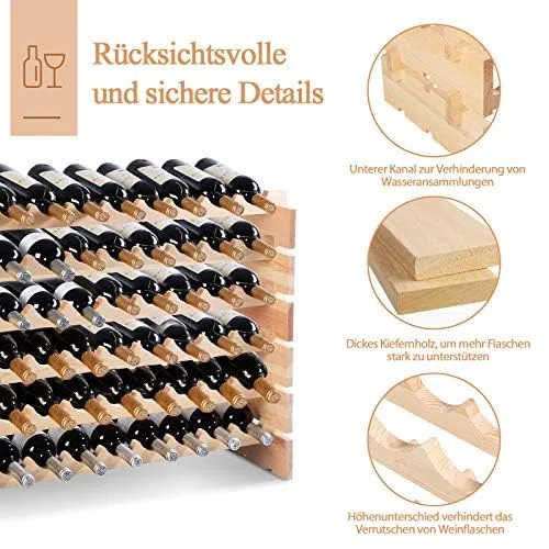 FANTASK Étagère à vin en Bois empilable avec 6 Niveaux pour 72 Bouteilles, étagère à Bouteilles