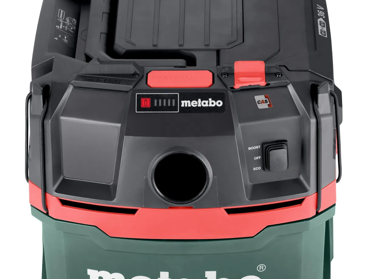 Metabo Aspirateur sans Fil AS 36-18 L 20 pièces 18 V, Classe de poussière L, avec Mode Boost, sans Batterie, arrêt d'aspiration Lors de l'aspiration Humide, système Quick, aspirateur Eau et poussière