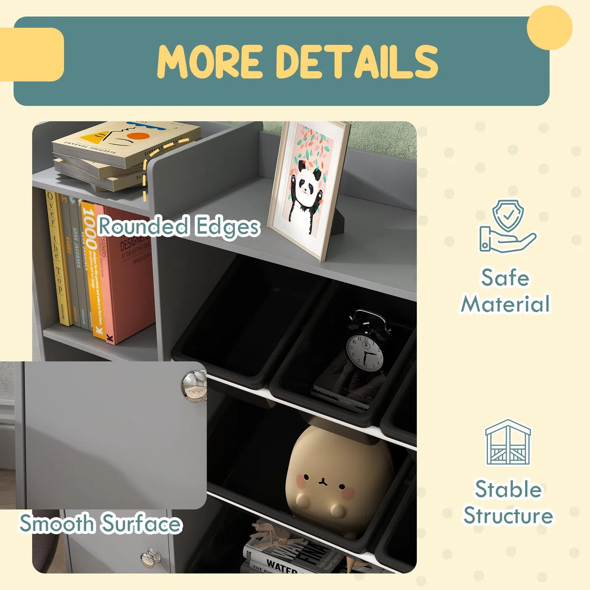 AIYAPLAY Meuble de Rangement pour Jouets, avec 8 bacs Amovibles, étagères de Rangement, Armoire, Organisateur de Jouets, pour Salle de Jeux, Chambre d'enfant, crèche, Gris