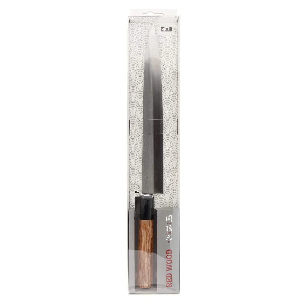 KAI Seki Magoroku Yanagiba en bois de séquoia 21,0 cm - acier inoxydable au carbone 1K6 avec 57 (±1) HRC - lame polie brillante - manche en pakkawood de séquoia - fabriqué à la main au Japon