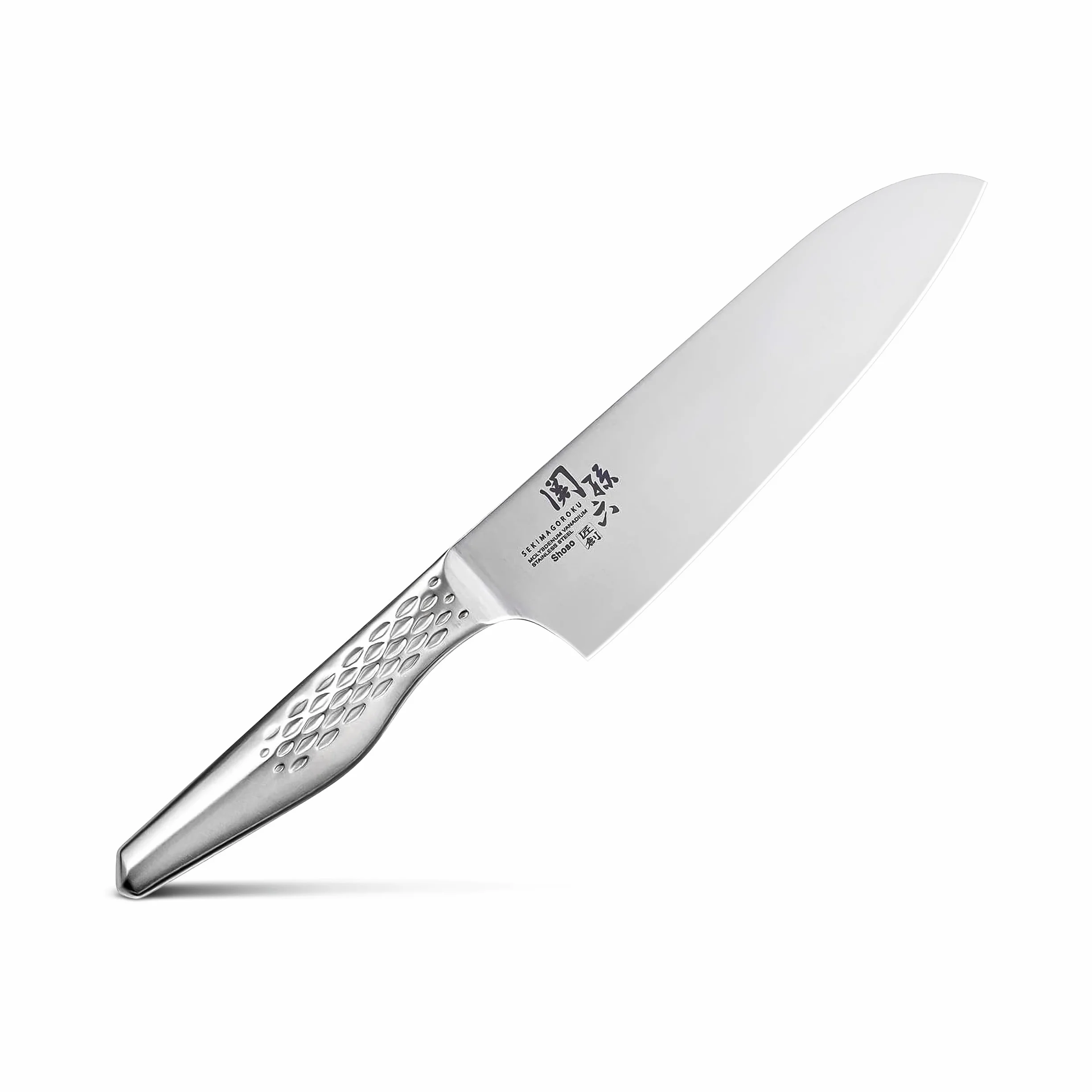 KAI Seki Magoroku Shoso Santoku 16,5 cm - Acier Inoxydable 5CR15MoV 56 (±1) HRC - Convexe - Manche en Acier Inoxydable 18-8 avec Motif en Diamant - Couteau de Chef Japonais - Fabriqué au Japon