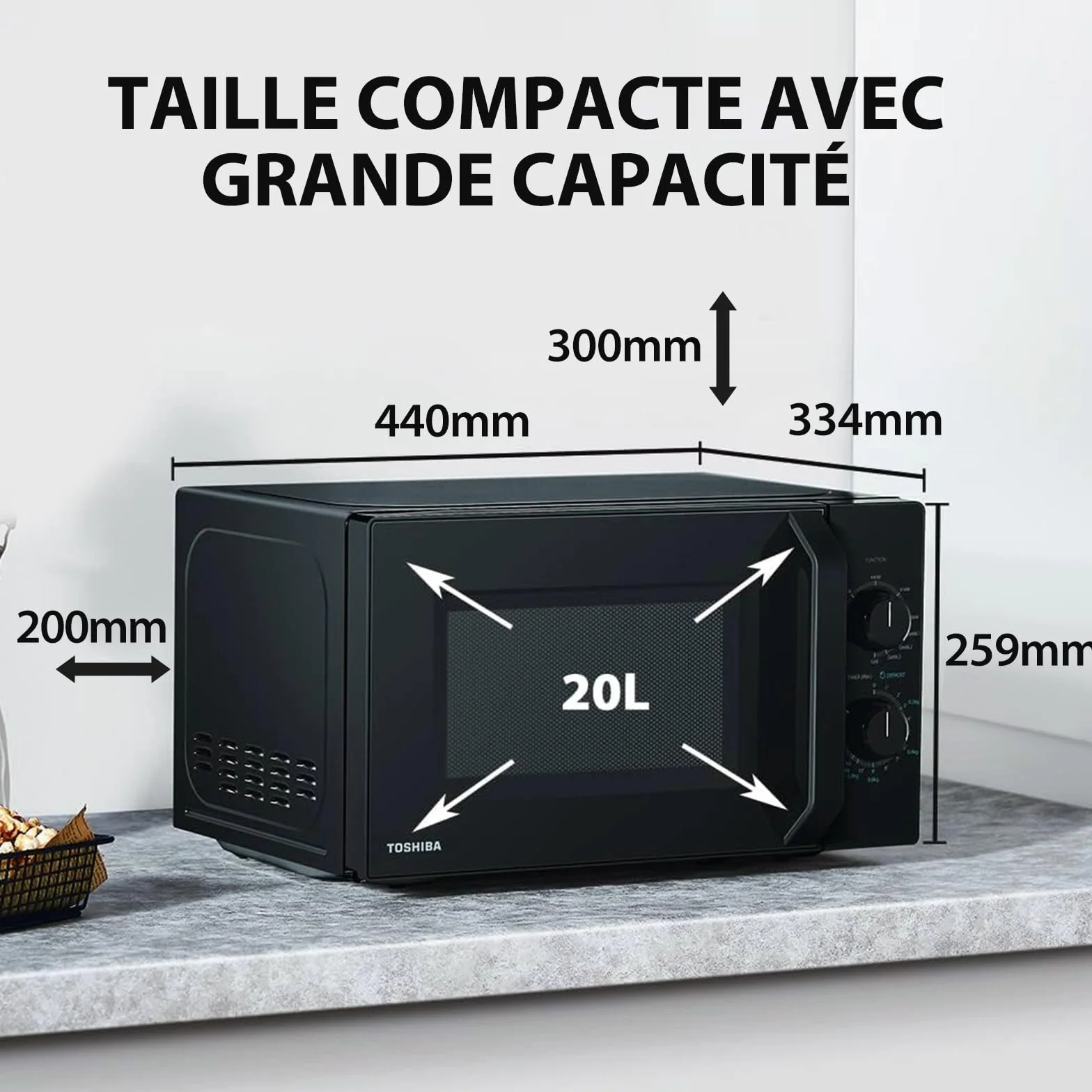Toshiba Four à micro-ondes 20 L MW2-MG20P(BK), 700 W/1000W Grill, avec Grill Croustillant et Fonction de Cuisson Combinée, 9 Niveaux de Puissance, Ampoule LED, Dégivrage facile, Noir