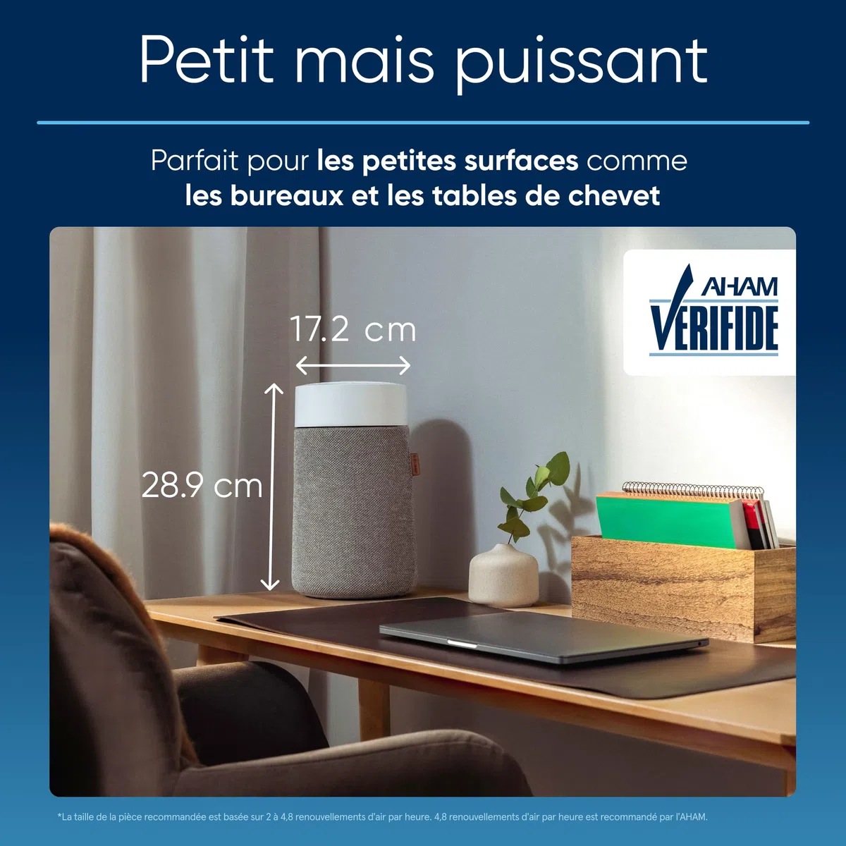 BLUEAIR Mini purificateur d'air, élimine 99,97% de la poussière, du pollen et de la fumée, silencieux et portable pour la chambre à coucher et le bureau, purificateur d'air Blue Pure Mini Max