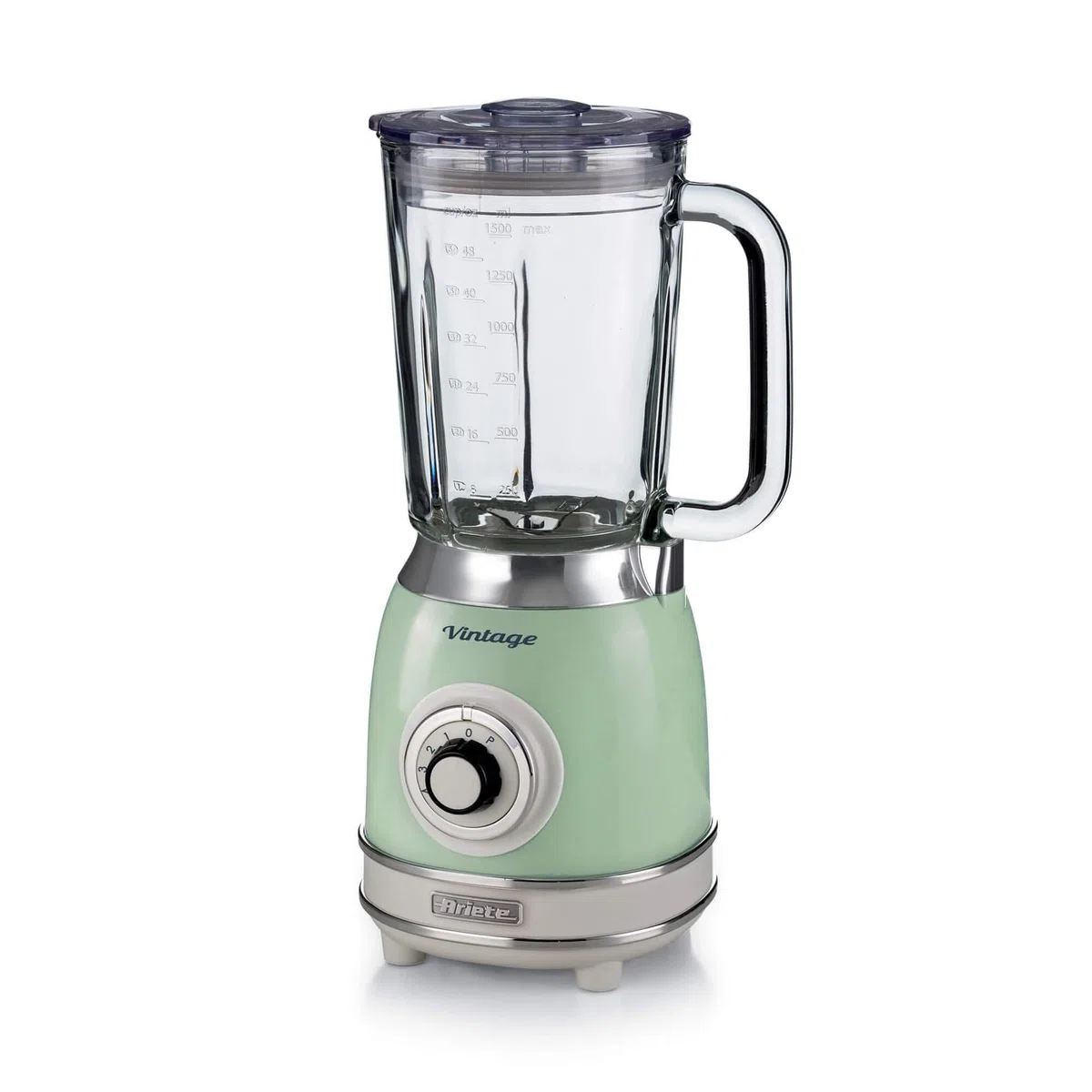 Ariete Mixeur en Verre Vintage 583, Blender Multifonctionnel avec 4 Lames, 4 Vitesses + Impulsion, Fonction Broyeur de Glace, Capacité de 1,5 Litre, 1000W, Vert