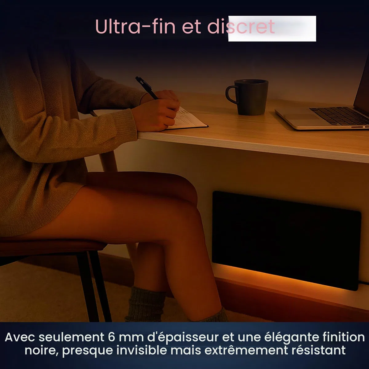 Chauffage de table à infrarouge, panneau de fibres autocollant, 150 W, avec pente - Chauffage de bureau efficace - Technologie infrarouge au carbone