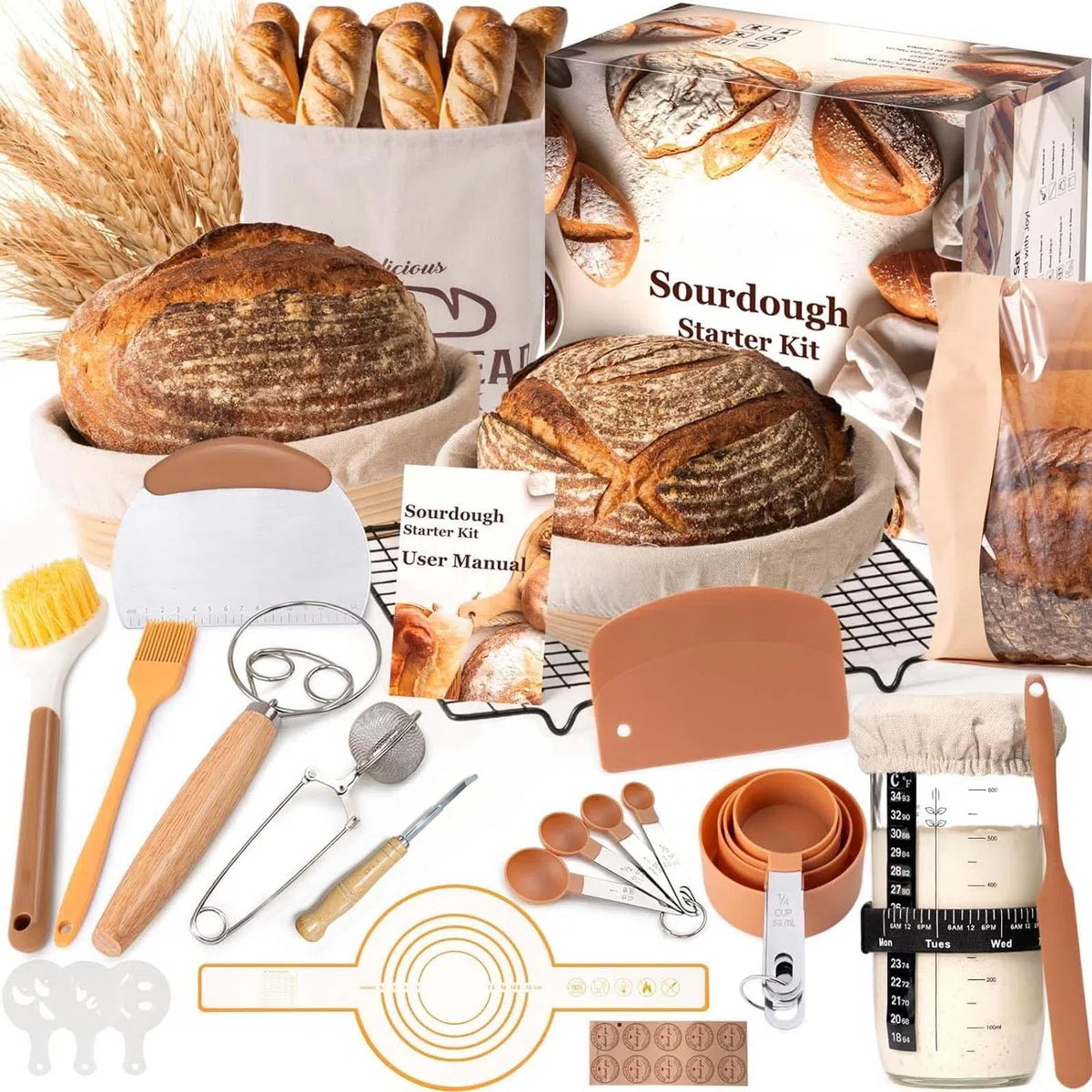 Banneton Pour Pain kit fermentation au levain ensemble d'outils pour la fermentation et la cuisson du pain 56 pièces pour débutants