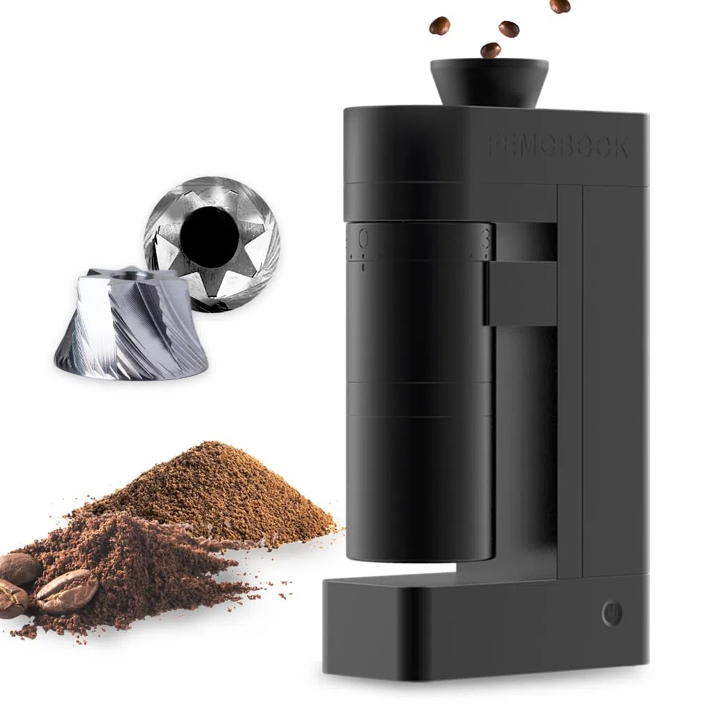 A5 Moulin à café électrique avec broyeur conique, noir | Moulin à café sans fil rechargeable par USB - Moulin à café conique en acier inoxydable de 53 mm - Pour expresso et verseur