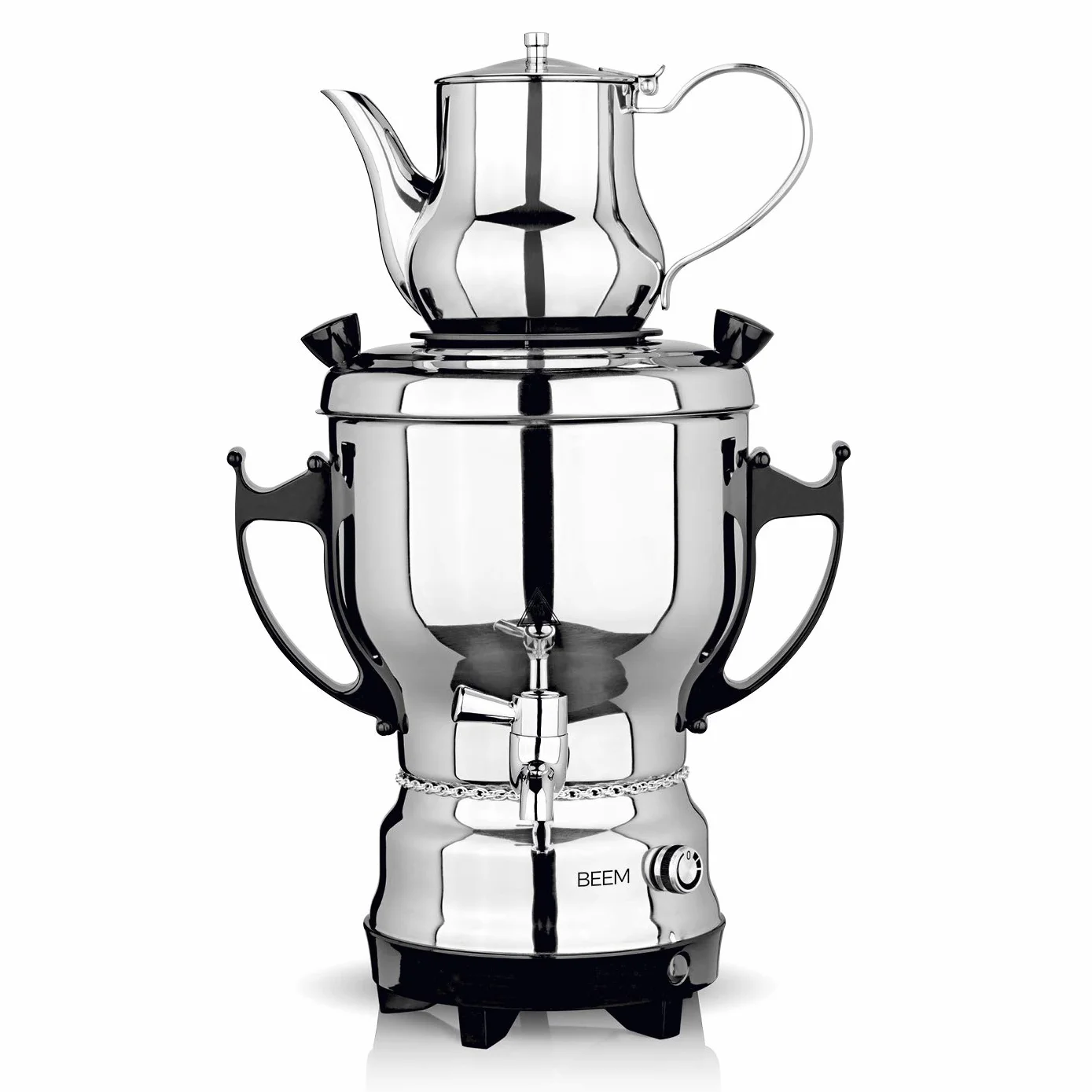 BEEM Tea-Classic Samovar - 3L | Acier Inoxydable | Grande théière Aussi pour la Restauration | avec Robinet de vidange en Acier Inoxydable | Régulateur de température réglable | avec théière de 1 L