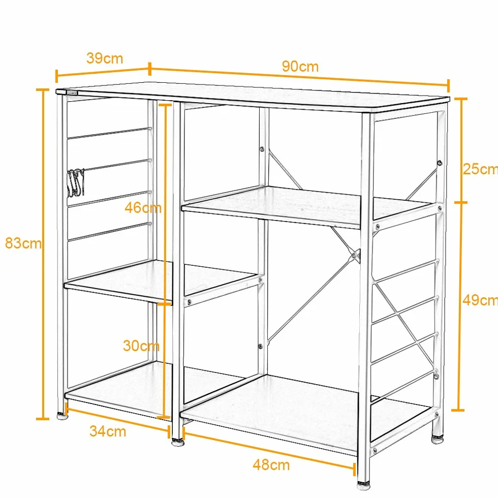 DlandHome Etagères de Cuisine pour Le Stockage, Meuble Rangement Desserte de Cuisine avec 3+3 Tablettes pour Micro-Ondes, Four, Outils de Cuisine, 90L * 39W * 83H cm Érable