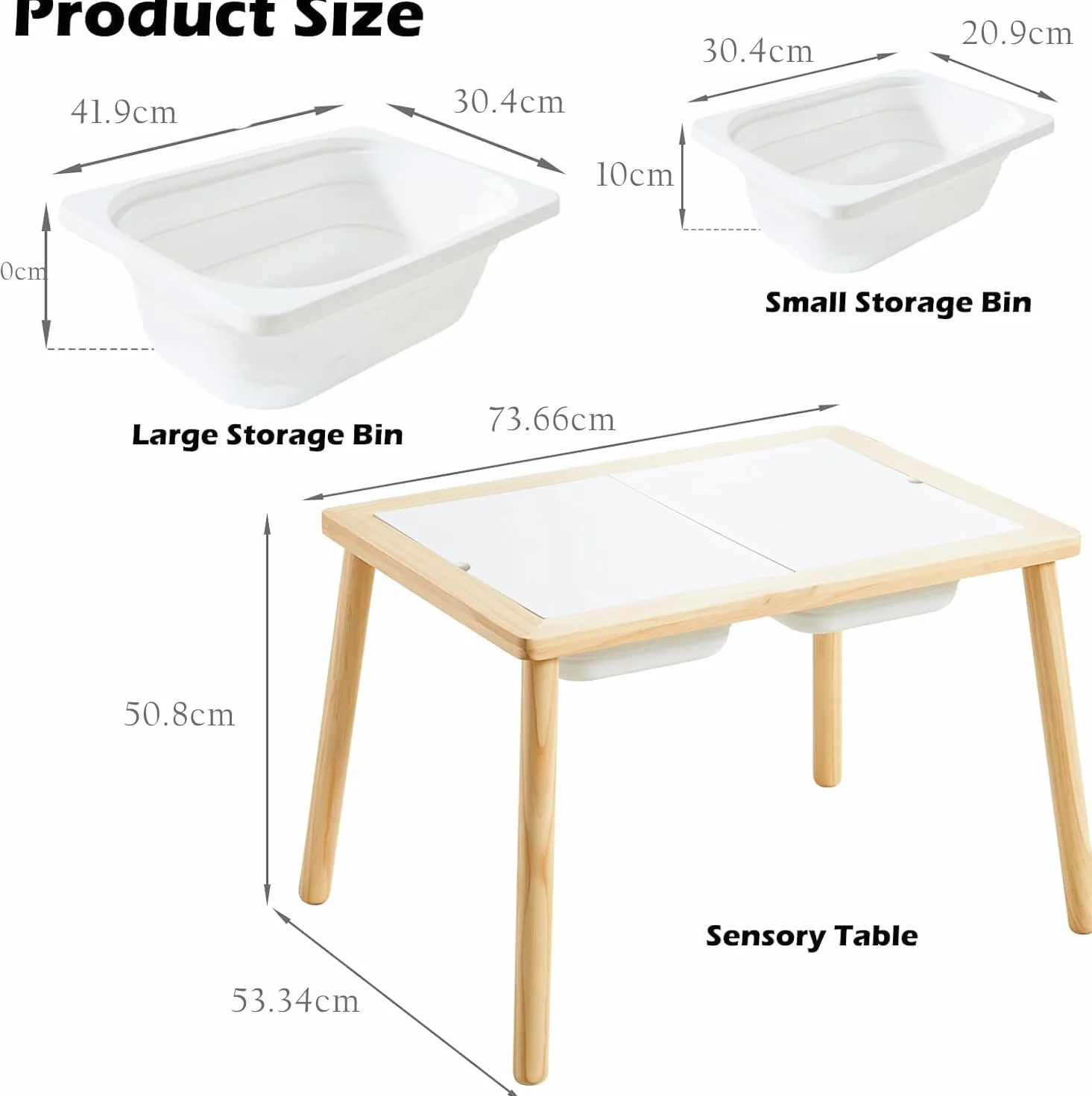 Asweets Table pour Enfants, Sensorielle en Bois, Multifonctionnelle de Sable d'activité, Table Sable et Eau avec 3 Bassins Pliants et 2 Couvercles, pour Étude et Repas